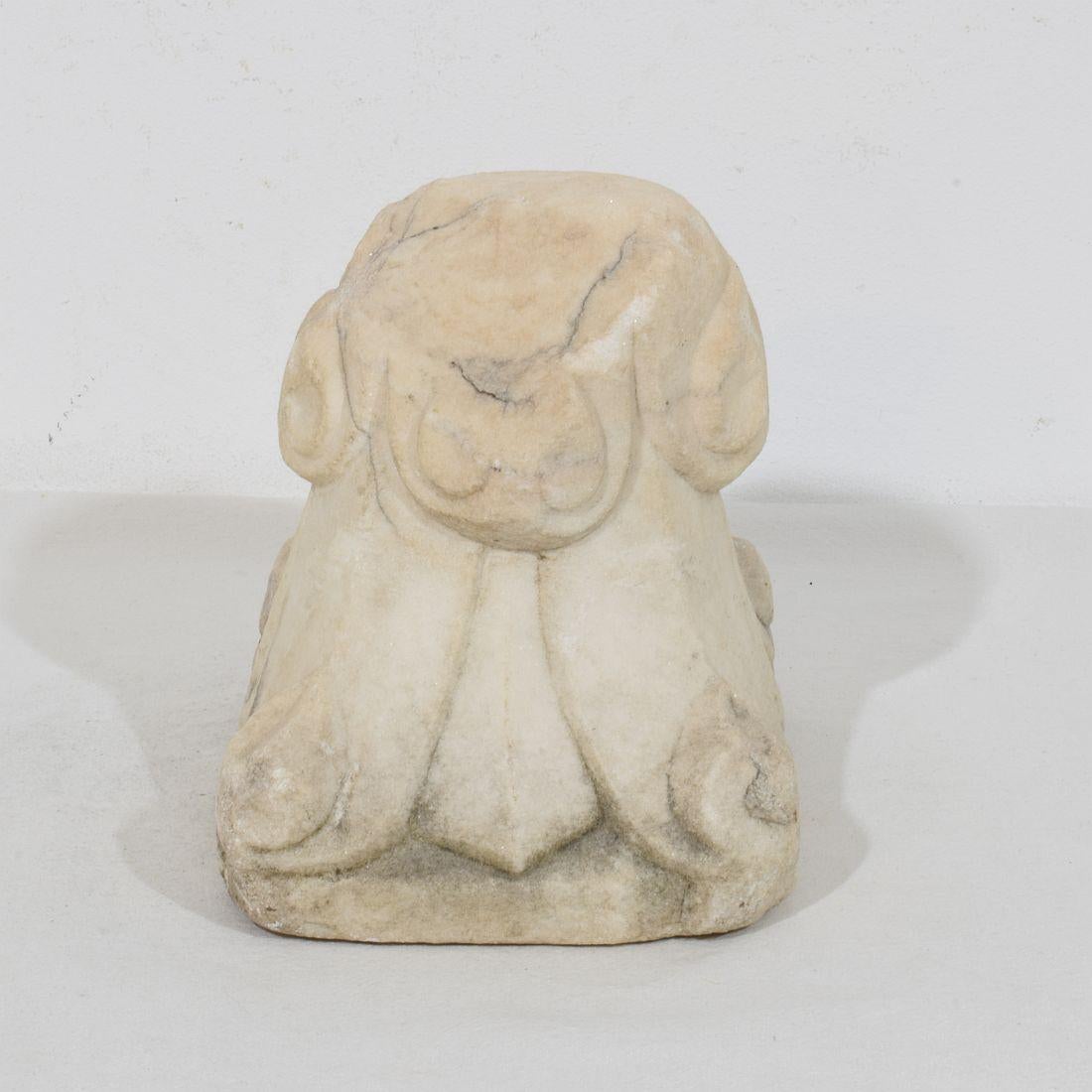 Italian Medieval Romanesque Carved Marble Capital Fragment For Sale 6