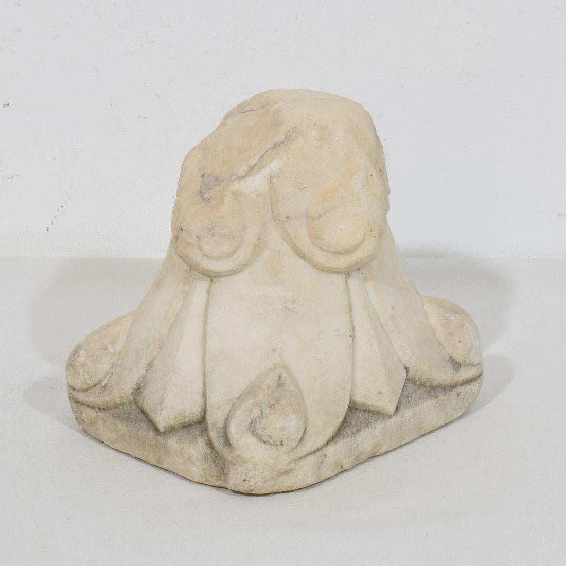 Italian Medieval Romanesque Carved Marble Capital Fragment For Sale 7