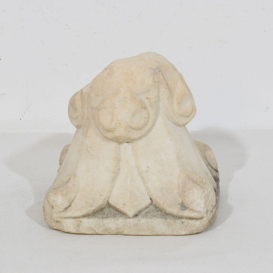 Italian Medieval Romanesque Carved Marble Capital Fragment For Sale 8