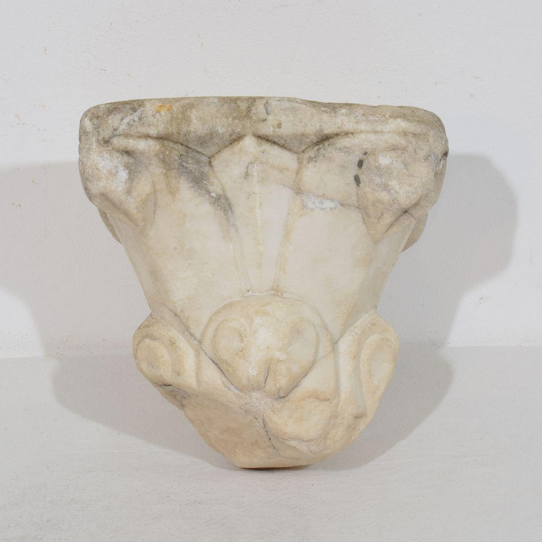 Italian Medieval Romanesque Carved Marble Capital Fragment For Sale 9