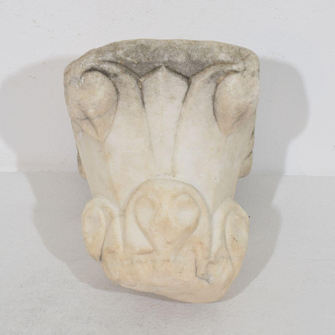 Italian Medieval Romanesque Carved Marble Capital Fragment For Sale 10