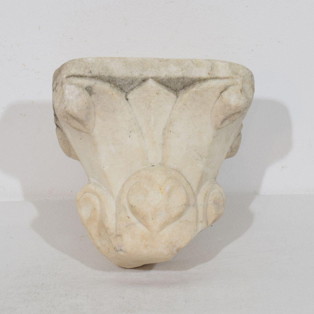 Italian Medieval Romanesque Carved Marble Capital Fragment For Sale 11