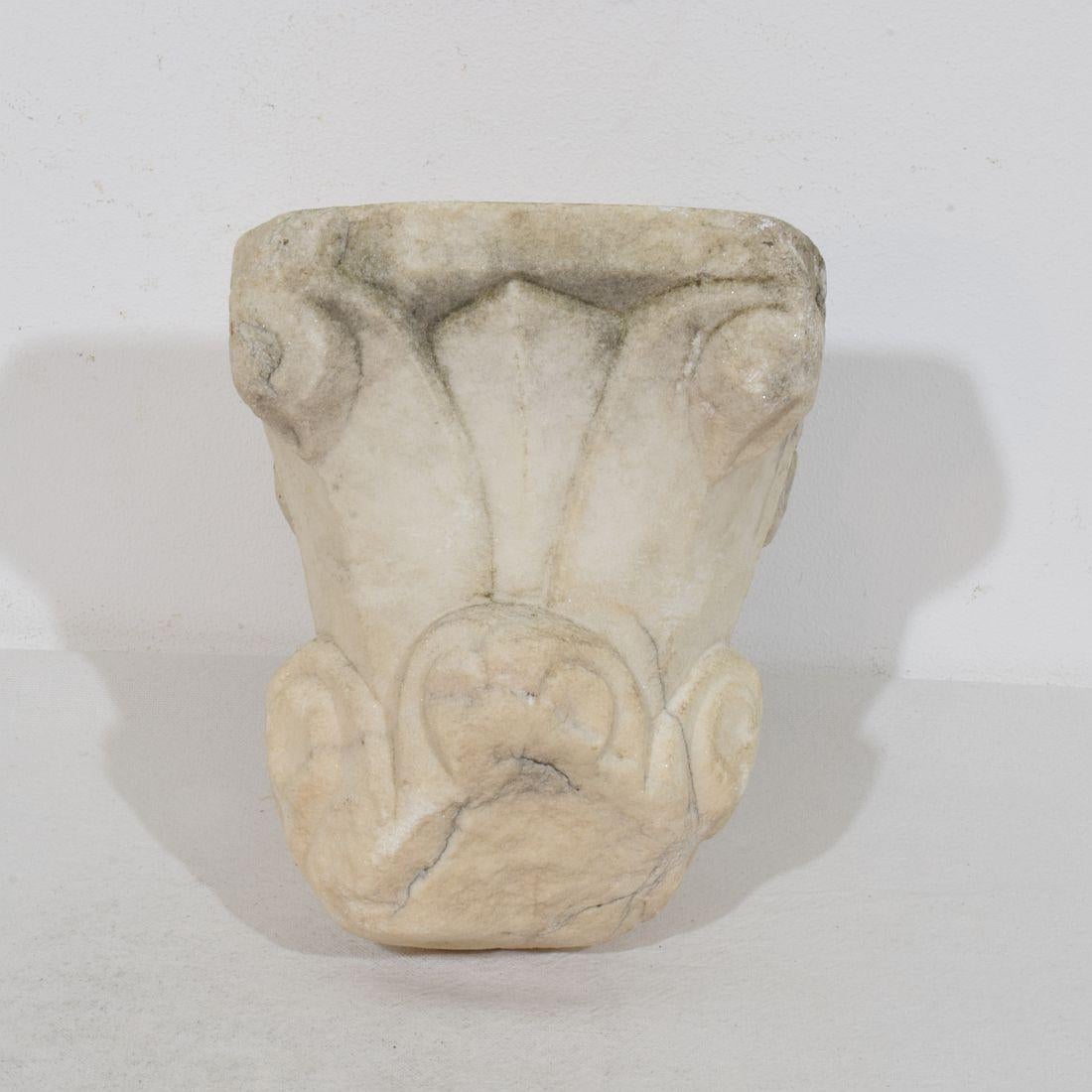 Italian Medieval Romanesque Carved Marble Capital Fragment For Sale 12