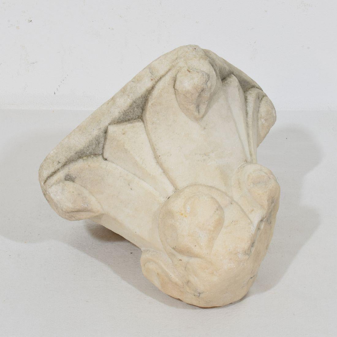 Hand-Carved Italian Medieval Romanesque Carved Marble Capital Fragment For Sale