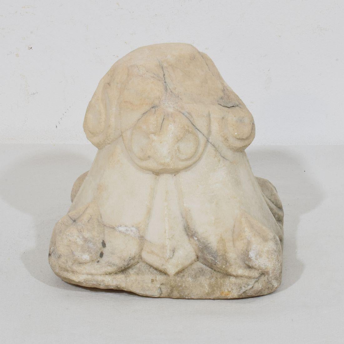 Italian Medieval Romanesque Carved Marble Capital Fragment For Sale 4