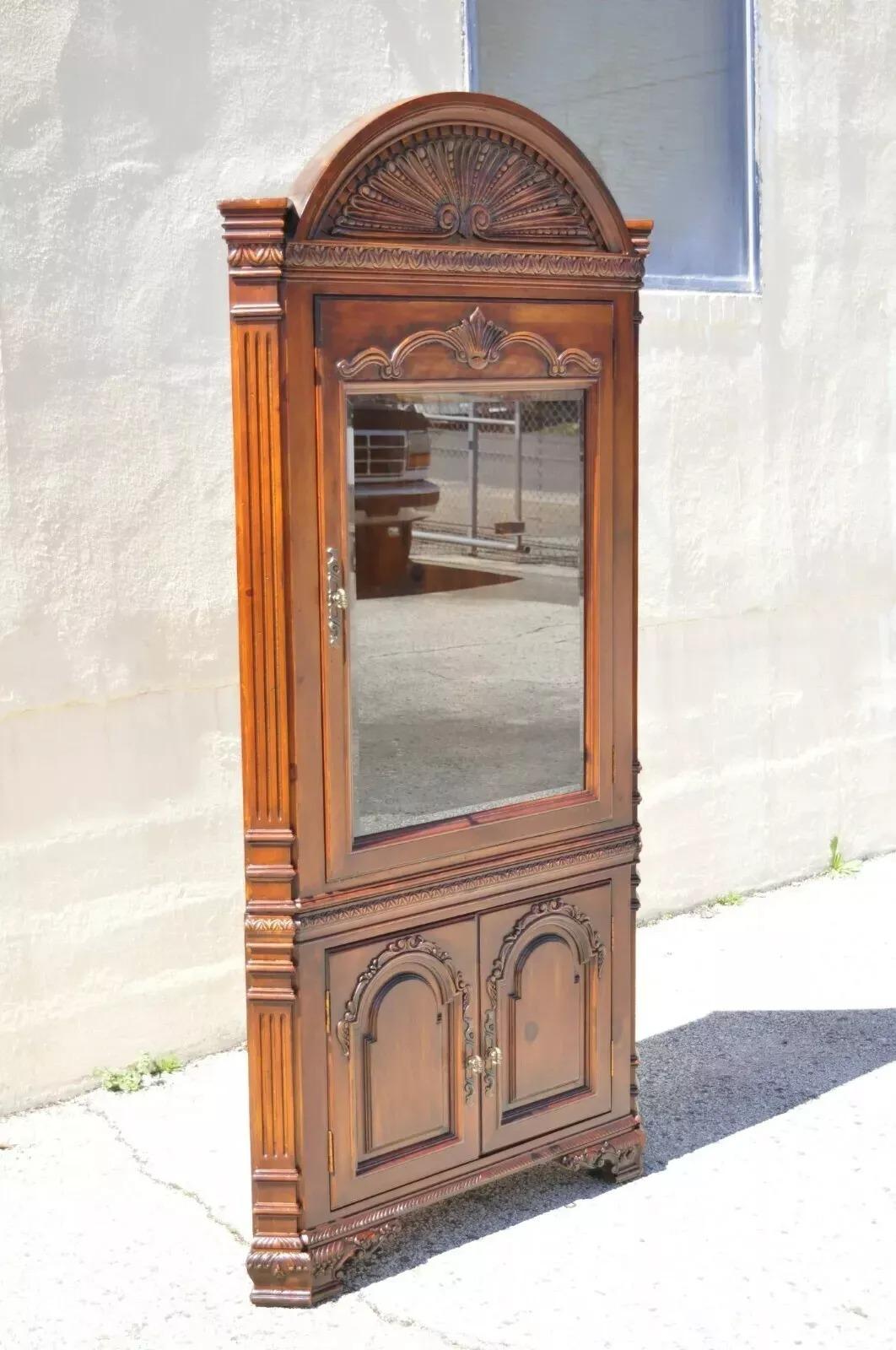 Italian Mediterranean Style Shell Carved Pine Wood Corner China Cabinet Cupboard For Sale 5