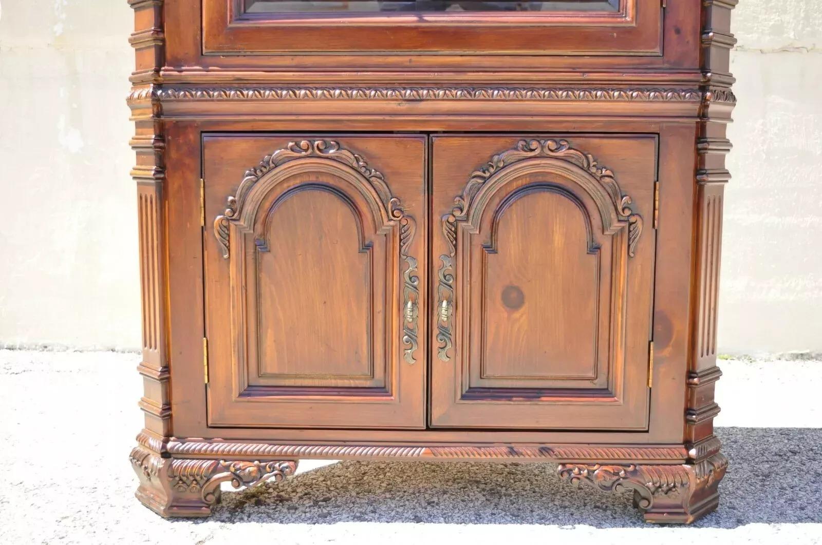 Other Italian Mediterranean Style Shell Carved Pine Wood Corner China Cabinet Cupboard For Sale