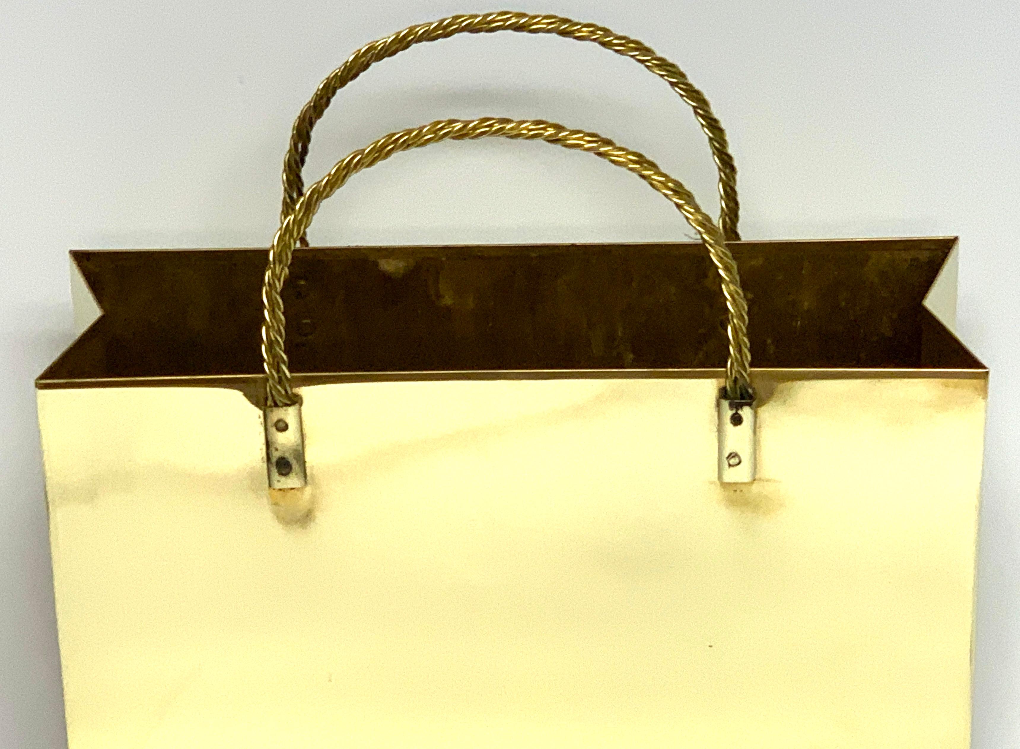 Mid-Century Modern Italian Medium Brass Shopping Bag in the Manner of Gio Ponti, Restored