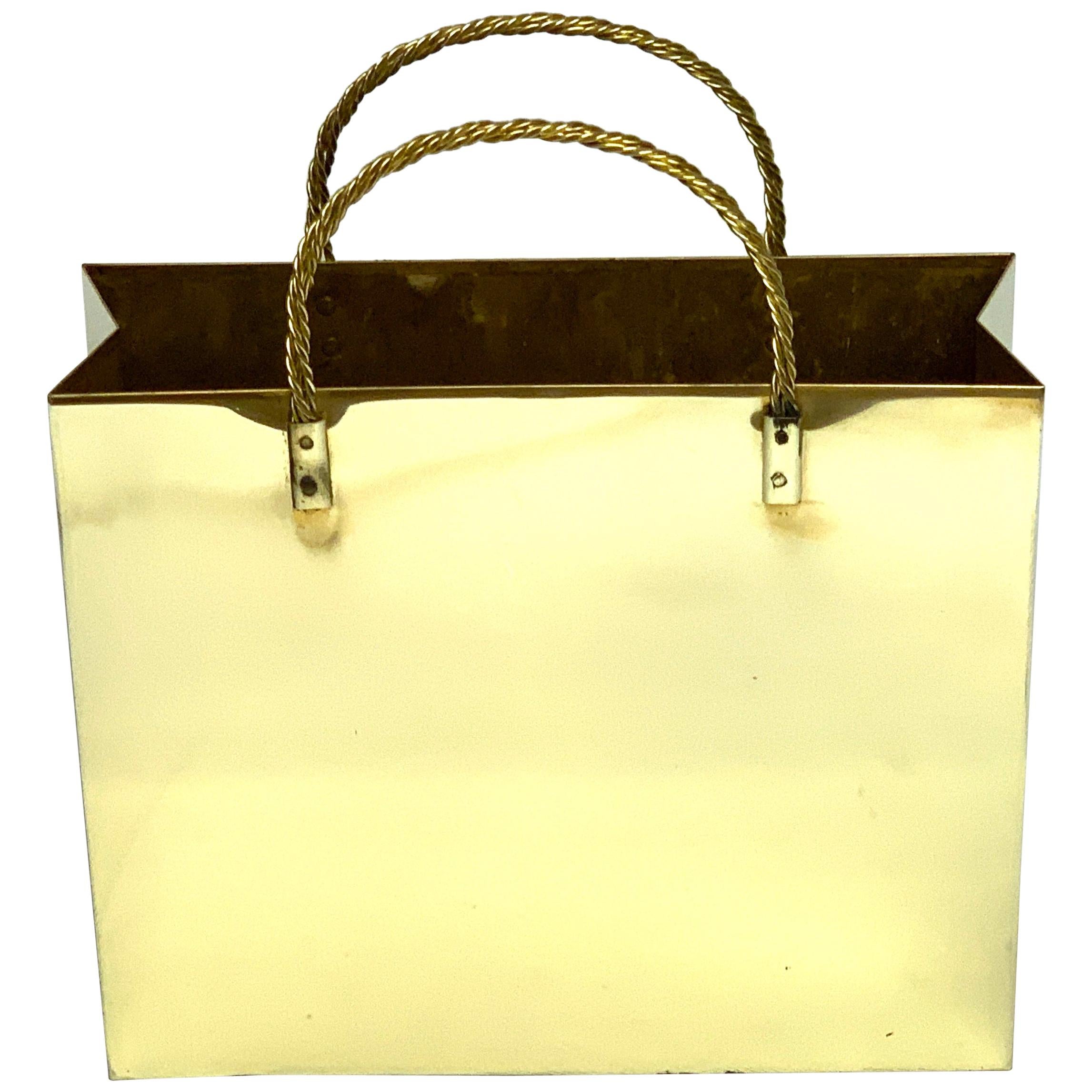 Italian Medium Brass Shopping Bag in the Manner of Gio Ponti, Restored