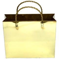 Italian Medium Brass Shopping Bag in the Manner of Gio Ponti, Restored