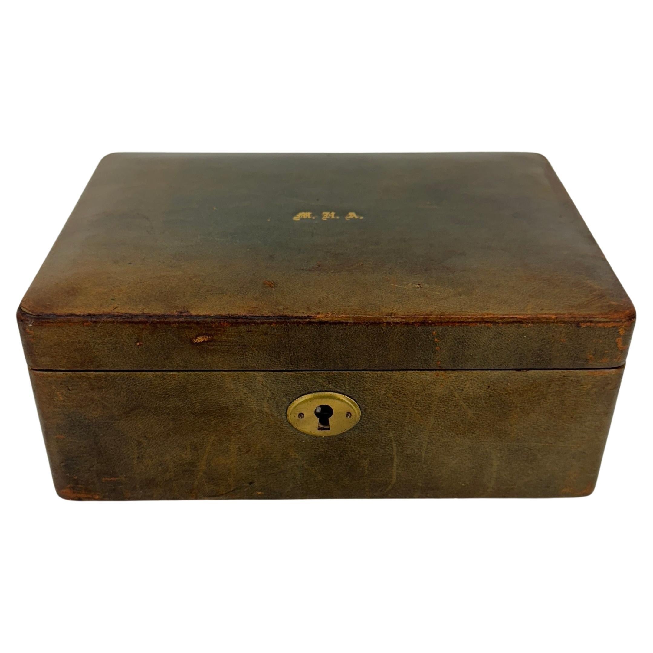 Italian Medium Size Brown Leather Jewelry Box, Mid-Century Modern