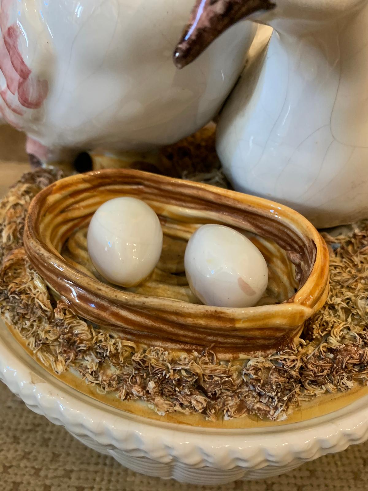 Italian Meiselman Porcelain Pair of Lovebird White Doves in Nest Lidded Basket 2