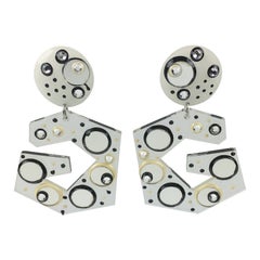 Vintage Italian Memphis Style Oversized Open Loop Lucite Clip Earrings