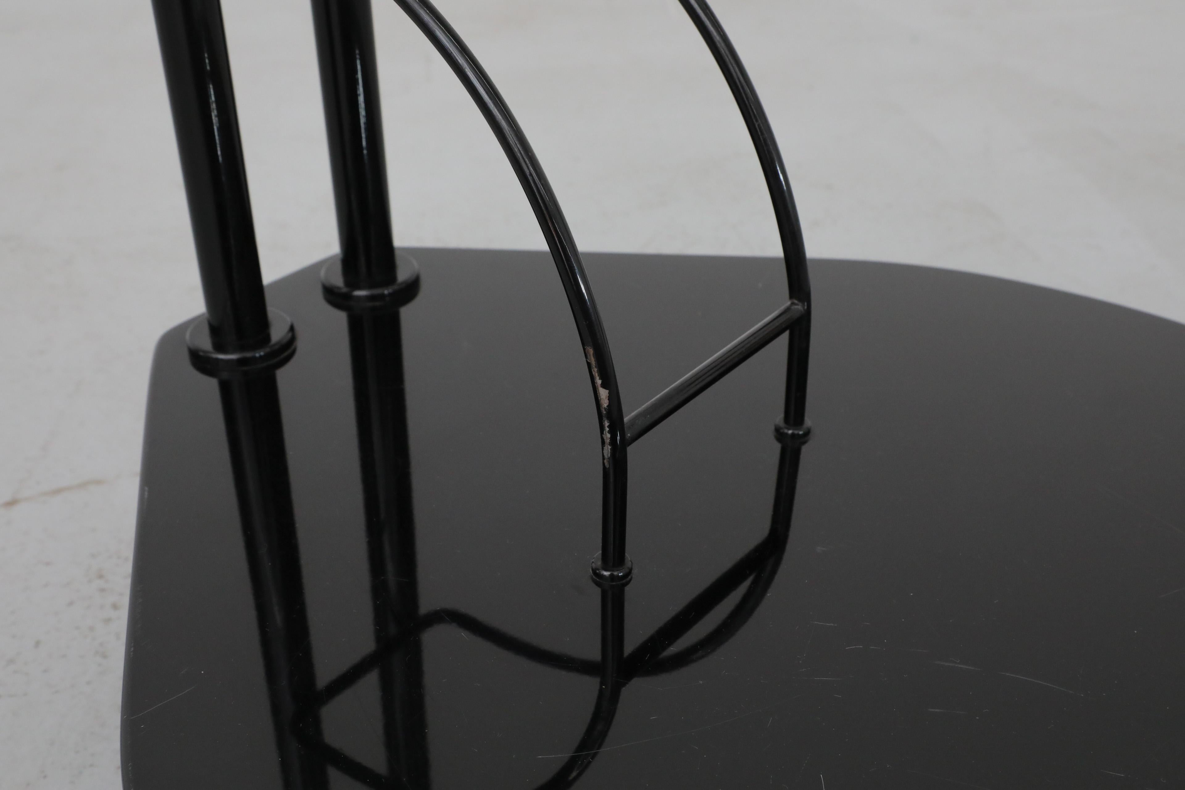 Italian Memphis Style Two Tiered Rolling Bar Cart with Black Frame and Glass Top For Sale 6