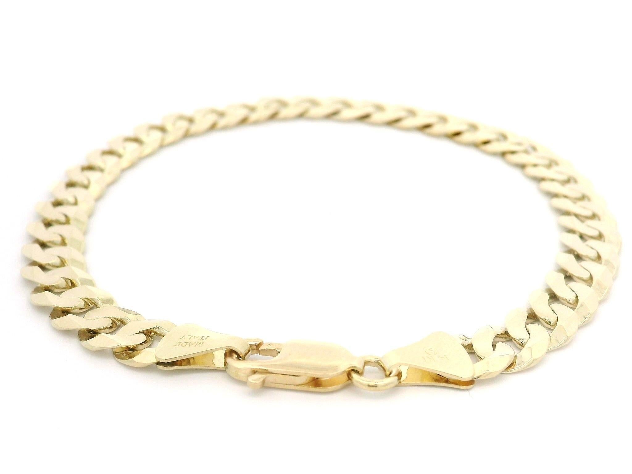 Bracelet italien pour hommes en or jaune 14 carats à maillons cubains avec fermoir à griffes de homard Excellent état - En vente à Montclair, NJ