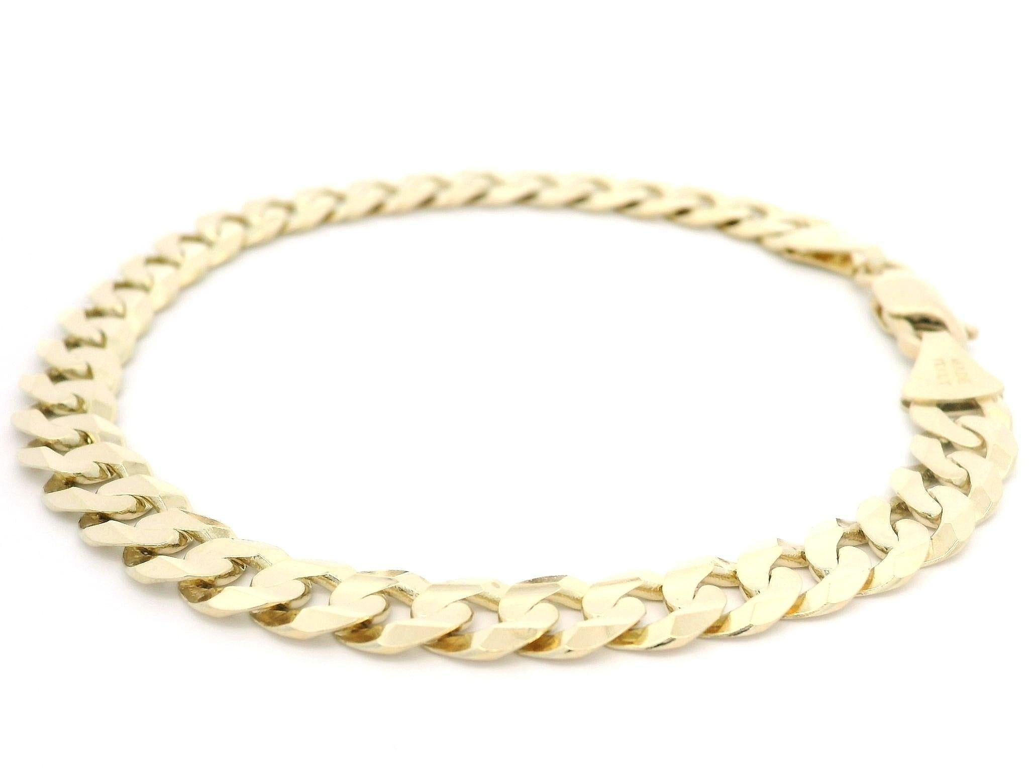 Bracelet italien pour hommes en or jaune 14 carats à maillons cubains avec fermoir à griffes de homard Pour hommes en vente