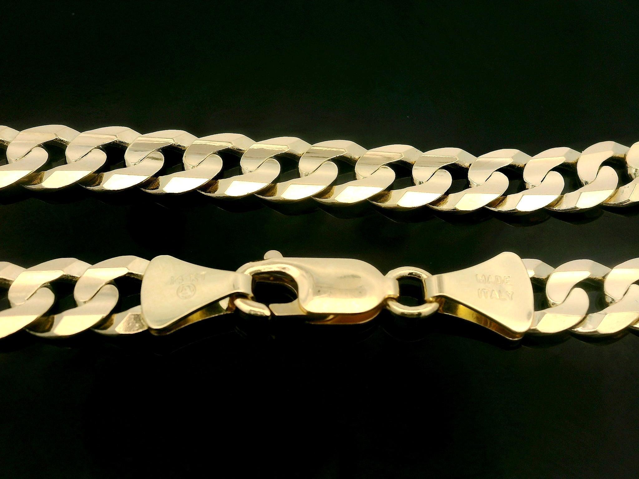 Bracelet italien pour hommes en or jaune 14 carats à maillons cubains avec fermoir à griffes de homard en vente 1
