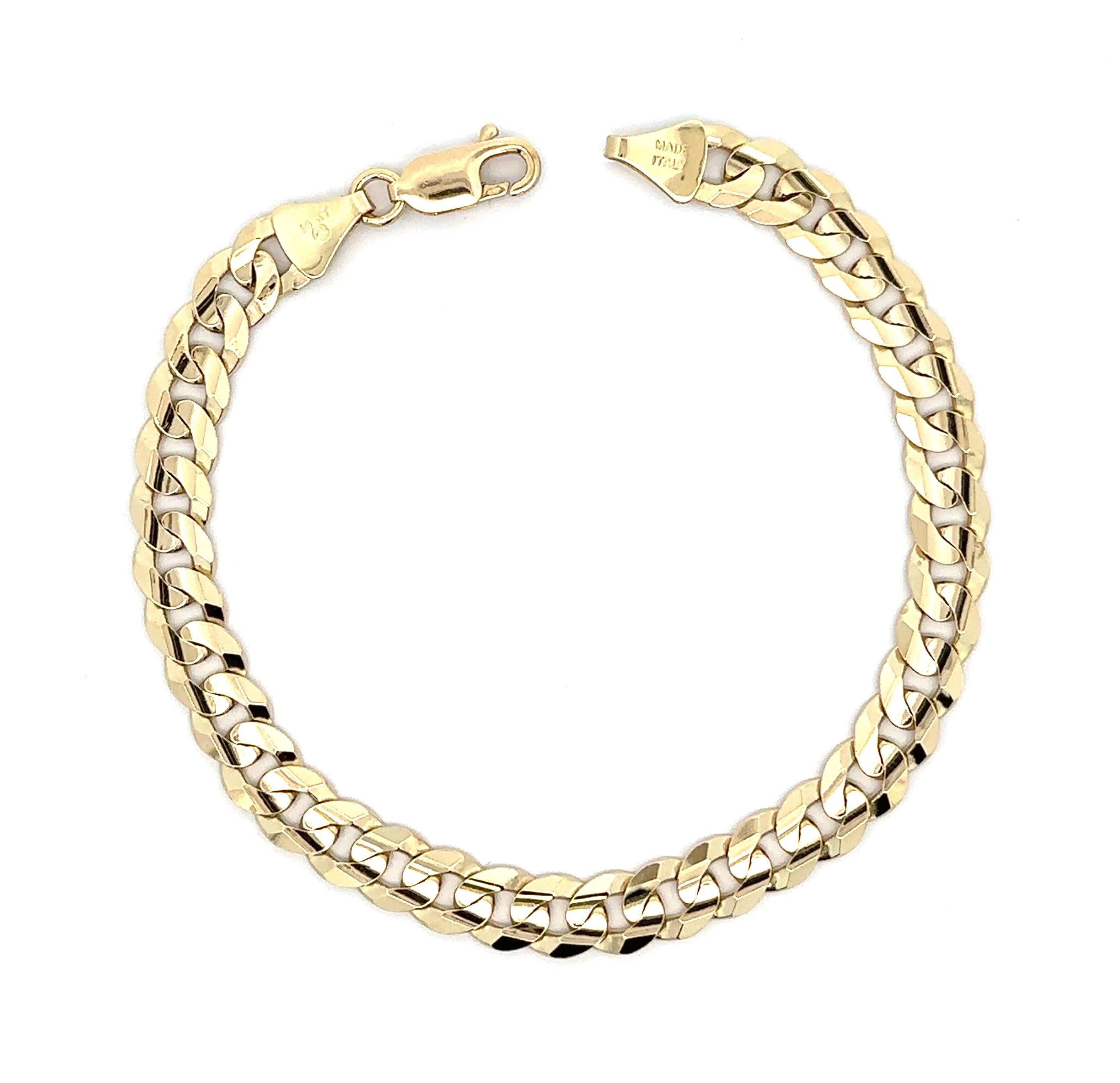 Bracelet italien pour hommes en or jaune 14 carats à maillons cubains avec fermoir à griffes de homard en vente 2