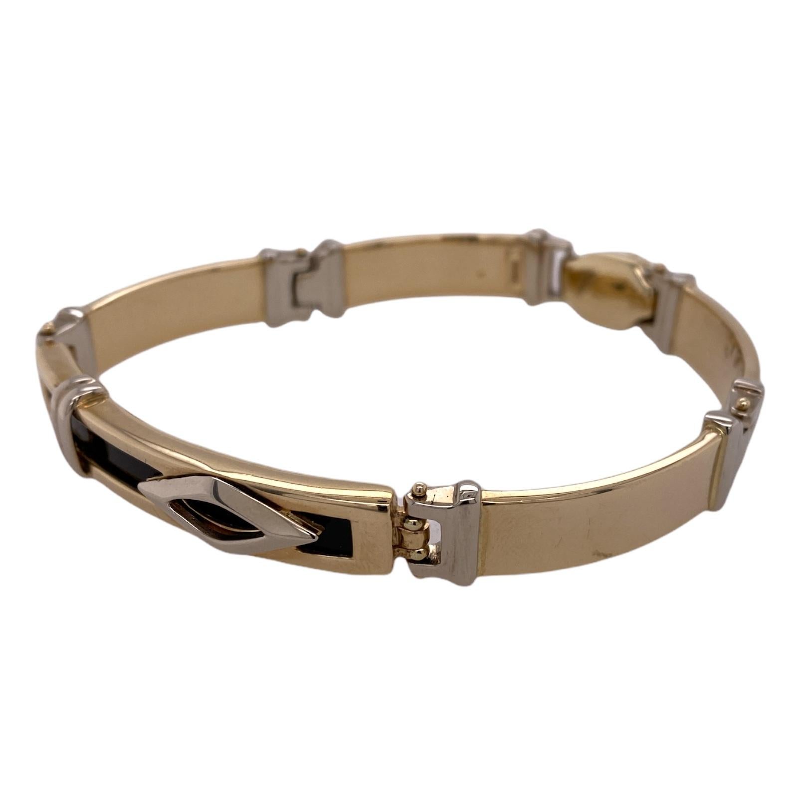 Modernes italienisches Herren-Gliederarmband aus 14 Karat Gelbgold mit Onyx (Cabochon)