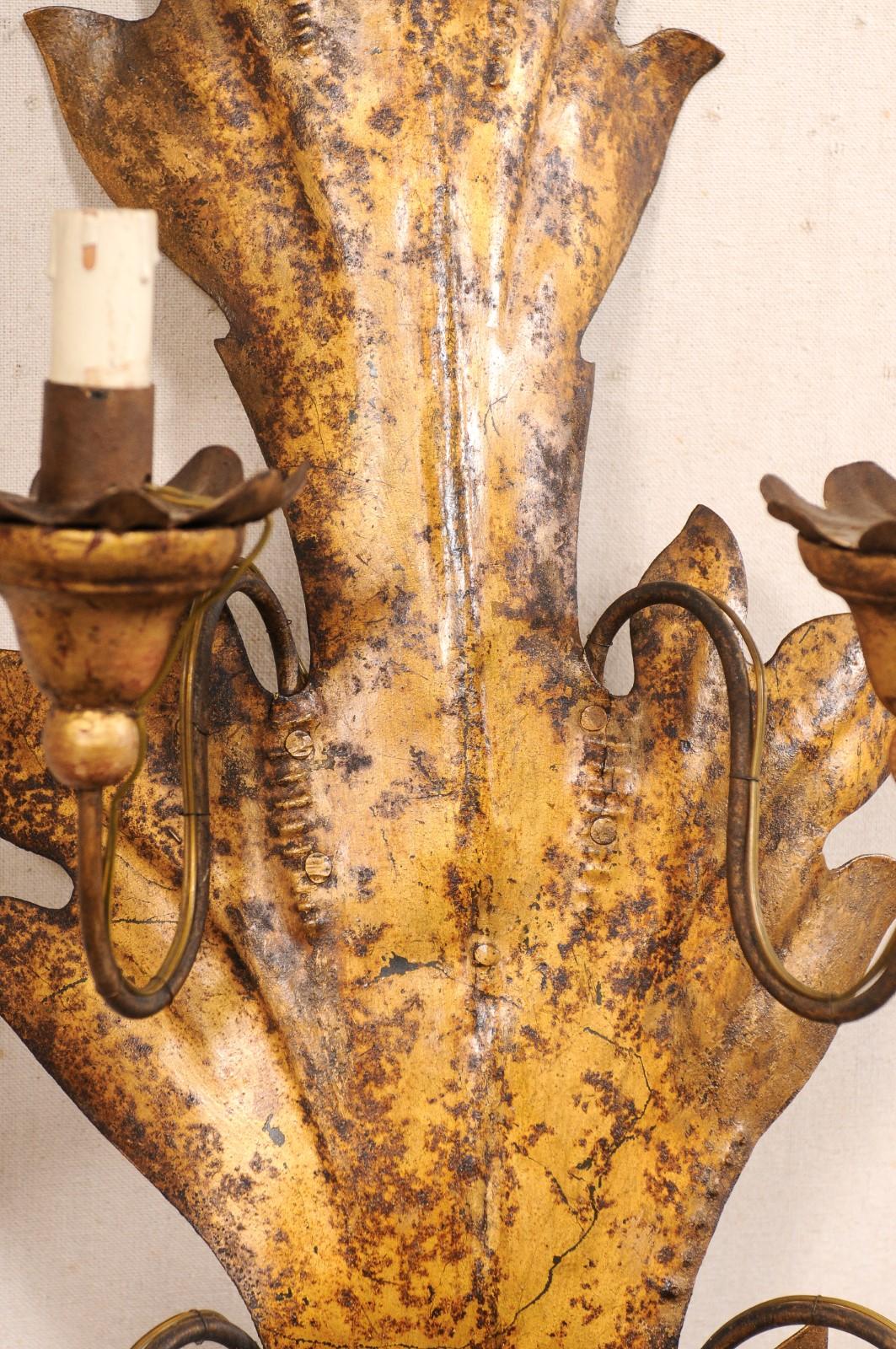 Italienische 4-Leuchten-Konsolen aus Metall mit Blattmotiv (unverdrahtet) im Angebot 6