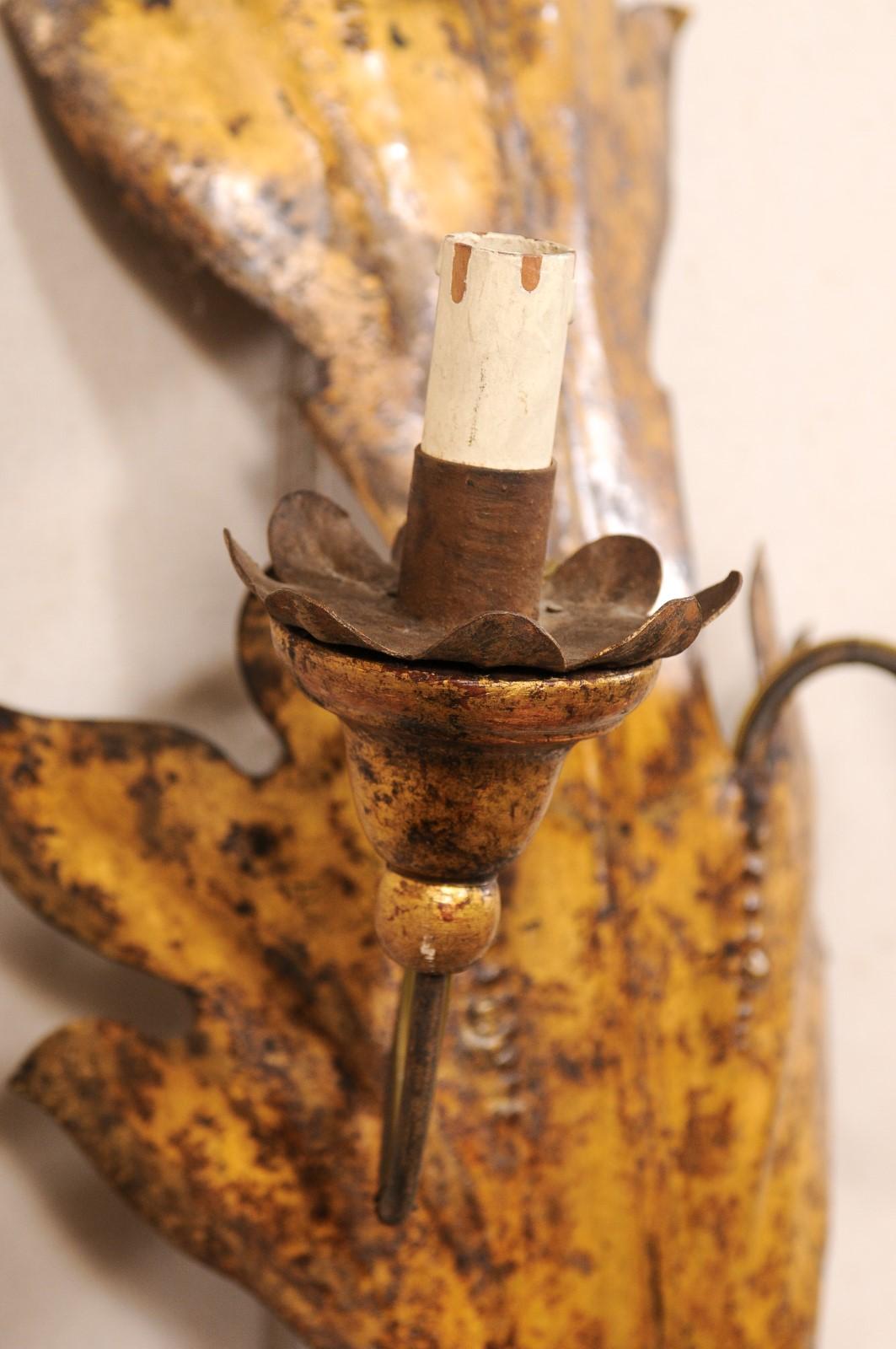 Italienische 4-Leuchten-Konsolen aus Metall mit Blattmotiv (unverdrahtet) im Angebot 4