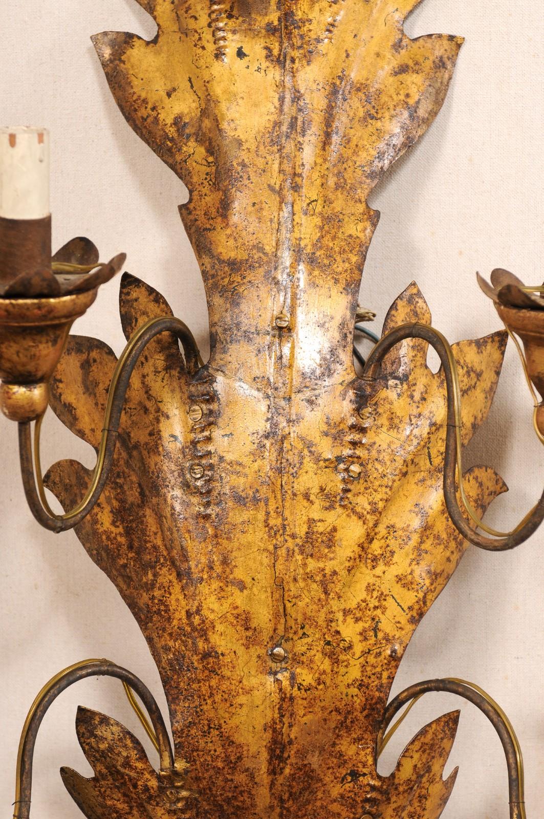 Italienische 4-Leuchten-Konsolen aus Metall mit Blattmotiv (unverdrahtet) im Angebot 5