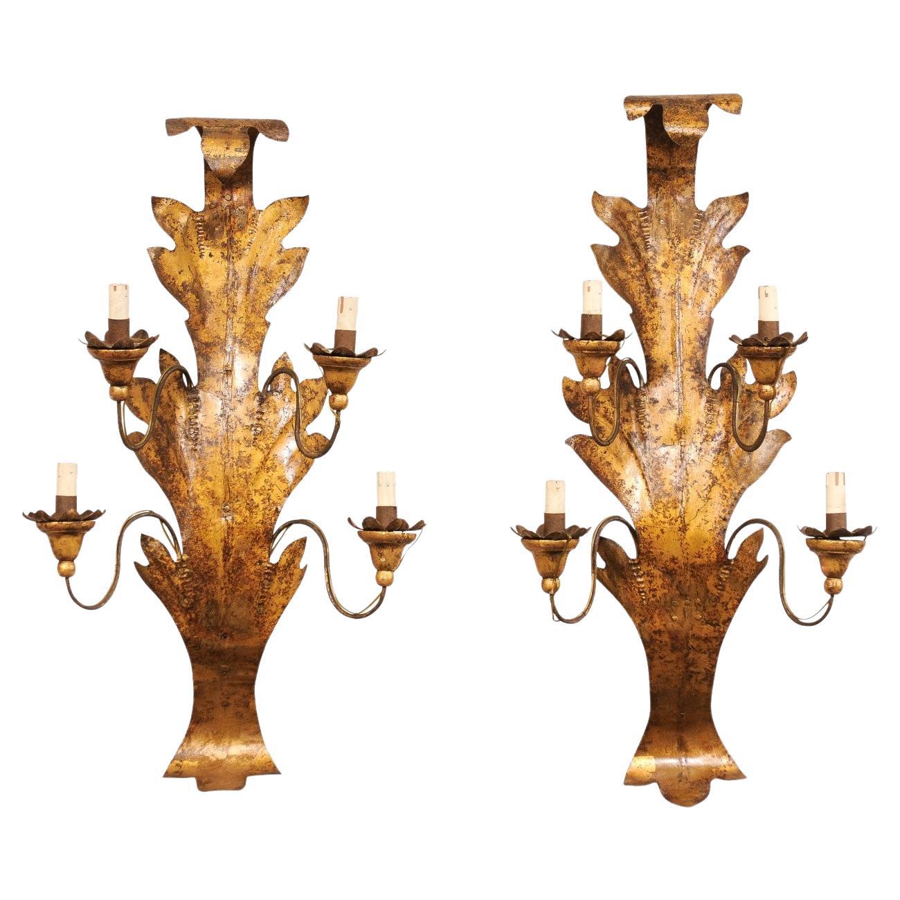 Applique a 4 luci in metallo italiano con motivo a foglie (non cablate)