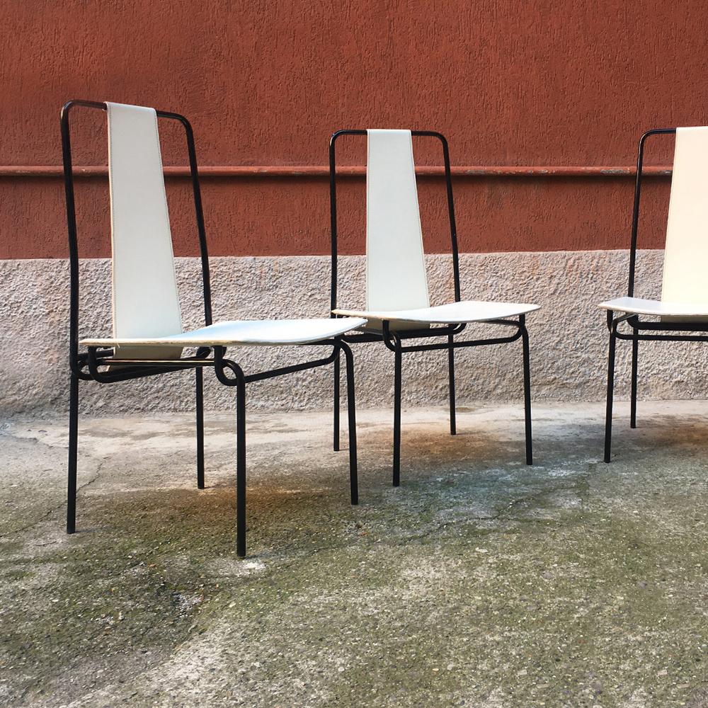 Italian Metal and Leather Chiars by Adalberto del Lago for Misura Emme, 1980s 8