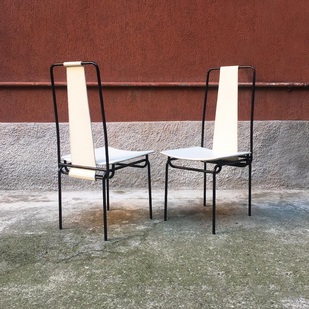 Italian Metal and Leather Chiars by Adalberto del Lago for Misura Emme, 1980s In Good Condition In MIlano, IT