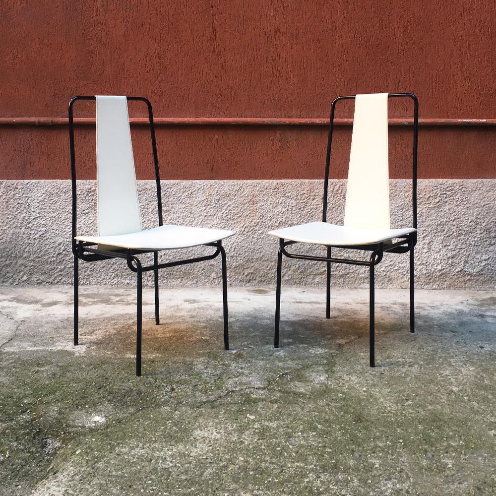Italian Metal and Leather Chiars by Adalberto del Lago for Misura Emme, 1980s 1