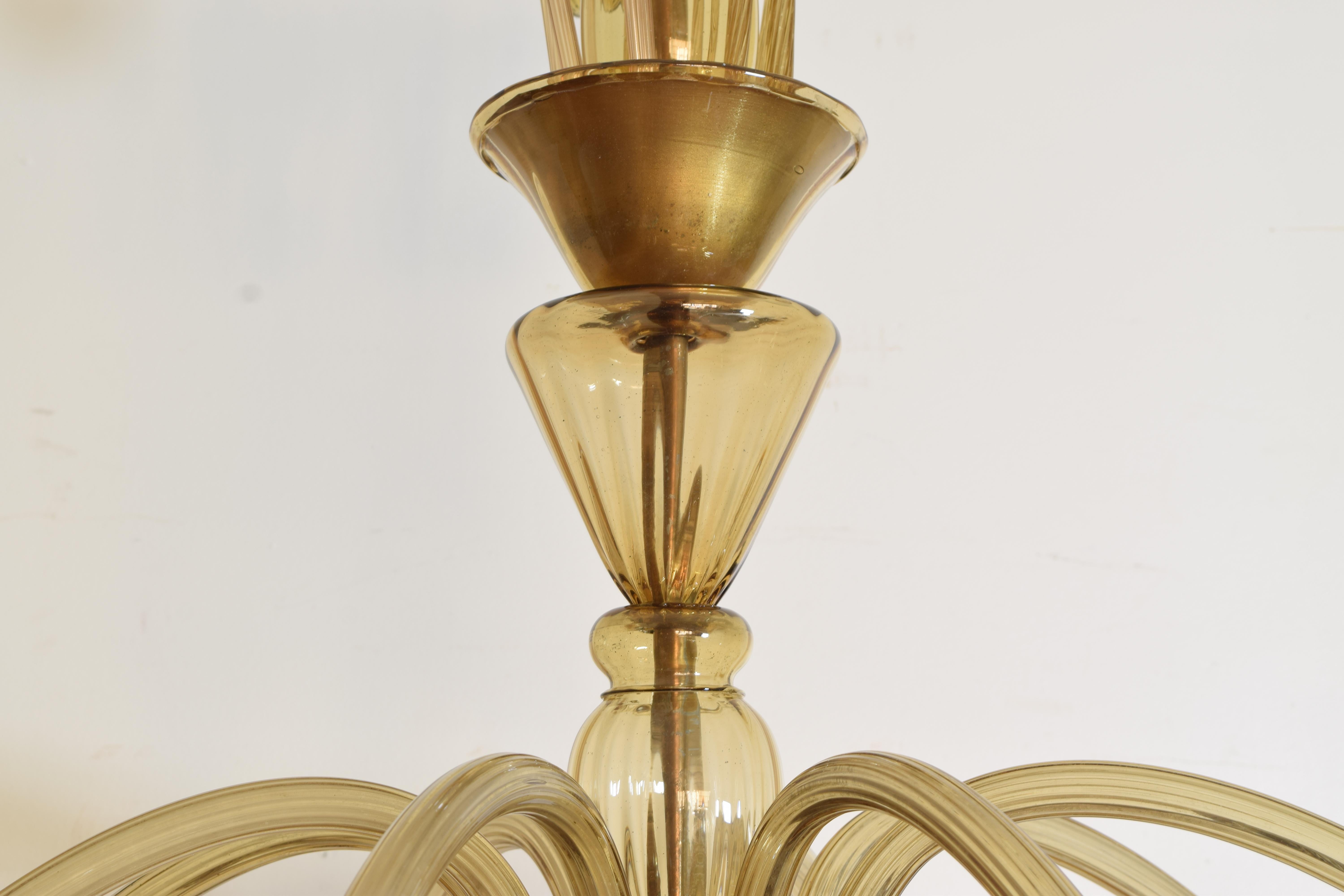 Italian Metal and Murano Glass 8-Light Chandelier, MVM Cappellin, circa 1920 5