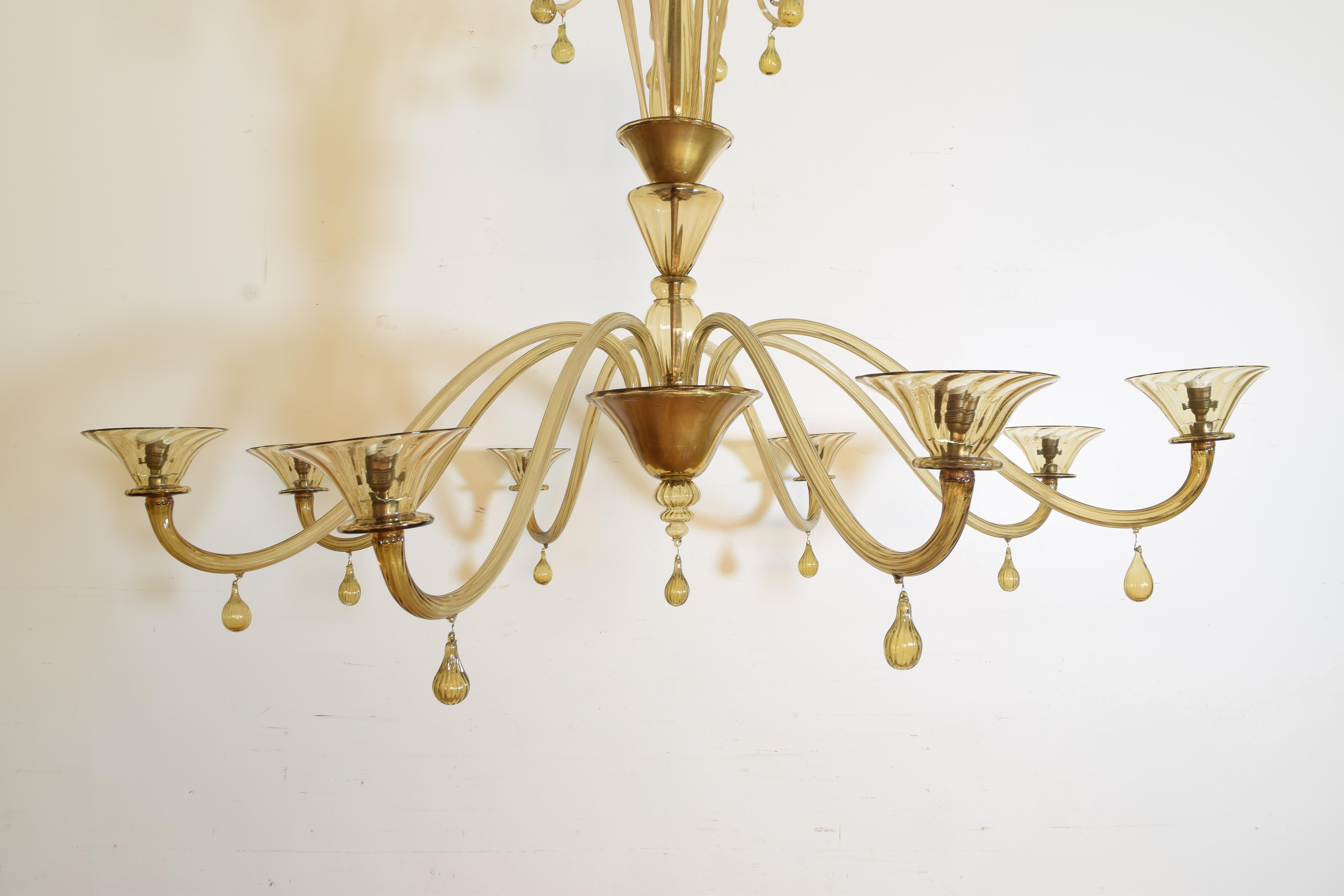 Italian Metal and Murano Glass 8-Light Chandelier, MVM Cappellin, circa 1920 6