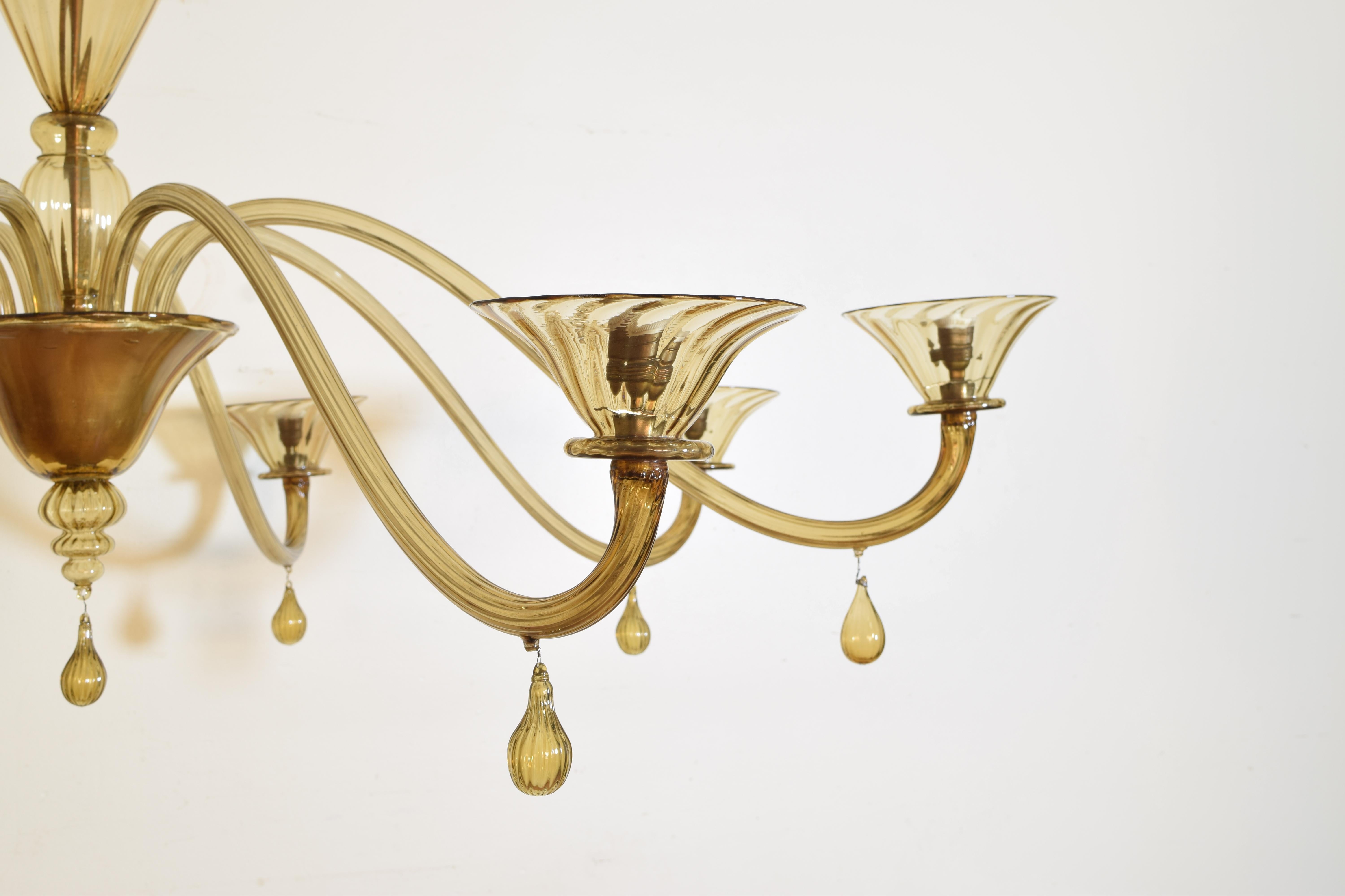 Italian Metal and Murano Glass 8-Light Chandelier, MVM Cappellin, circa 1920 7