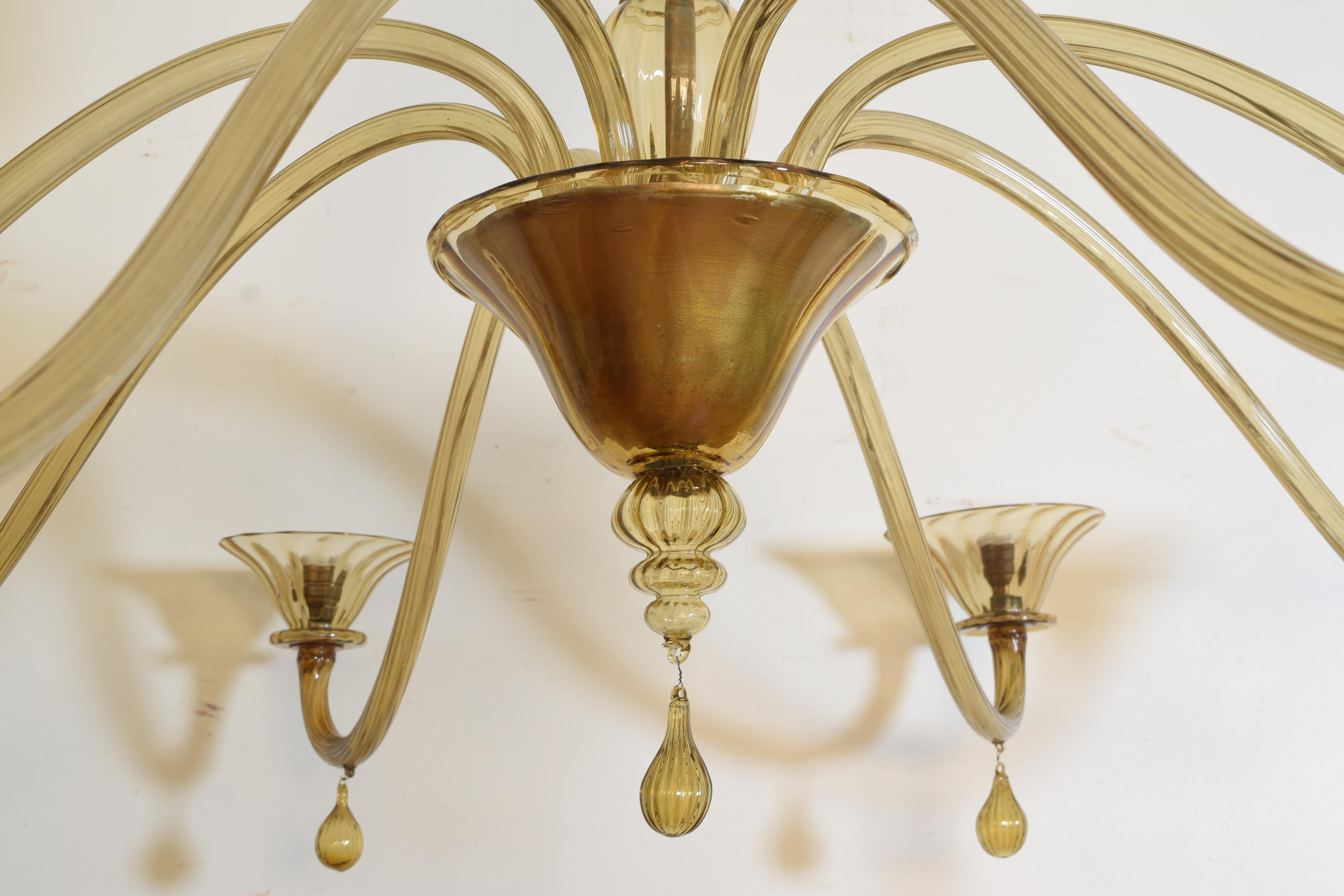 Italian Metal and Murano Glass 8-Light Chandelier, MVM Cappellin, circa 1920 10