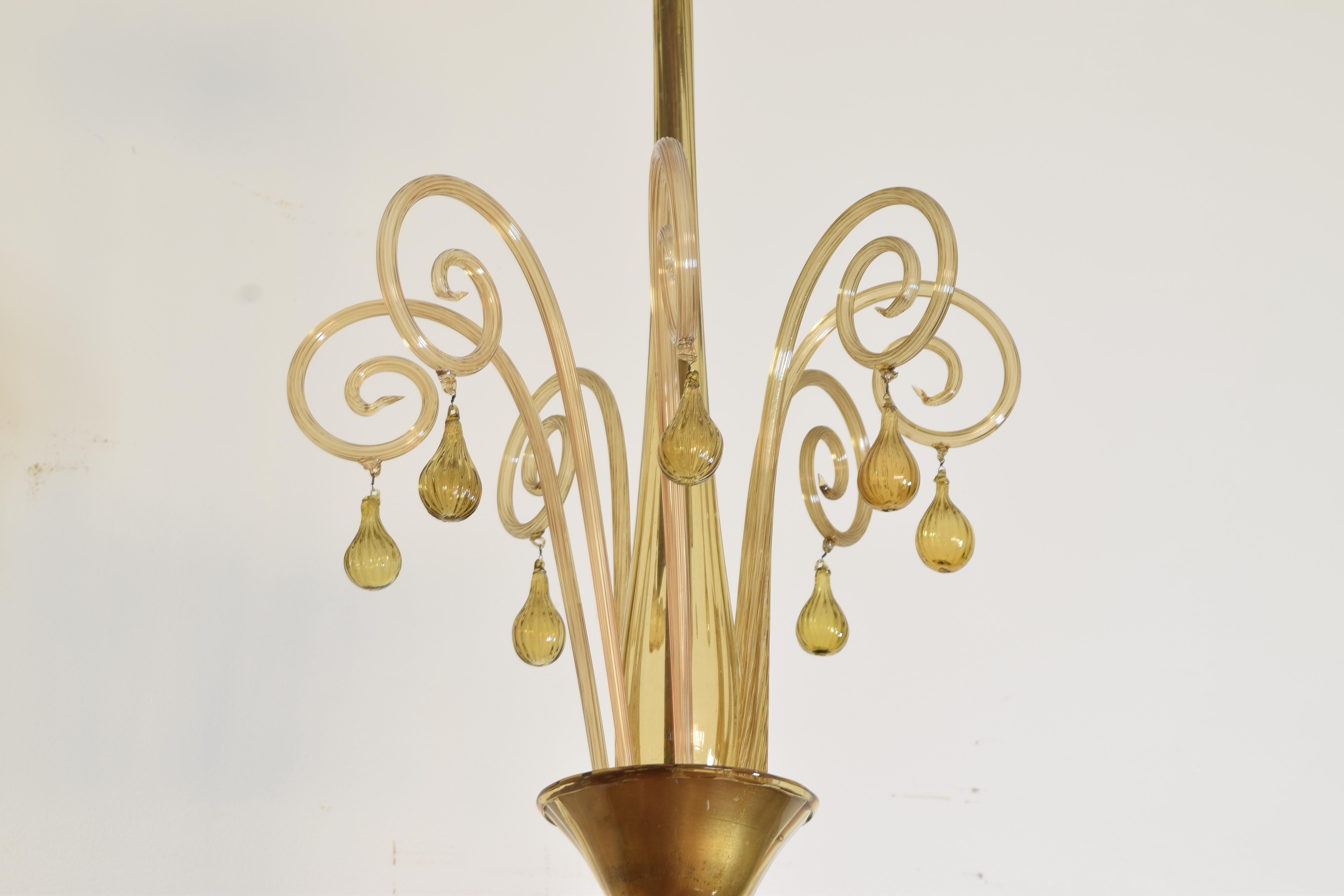 Italian Metal and Murano Glass 8-Light Chandelier, MVM Cappellin, circa 1920 3