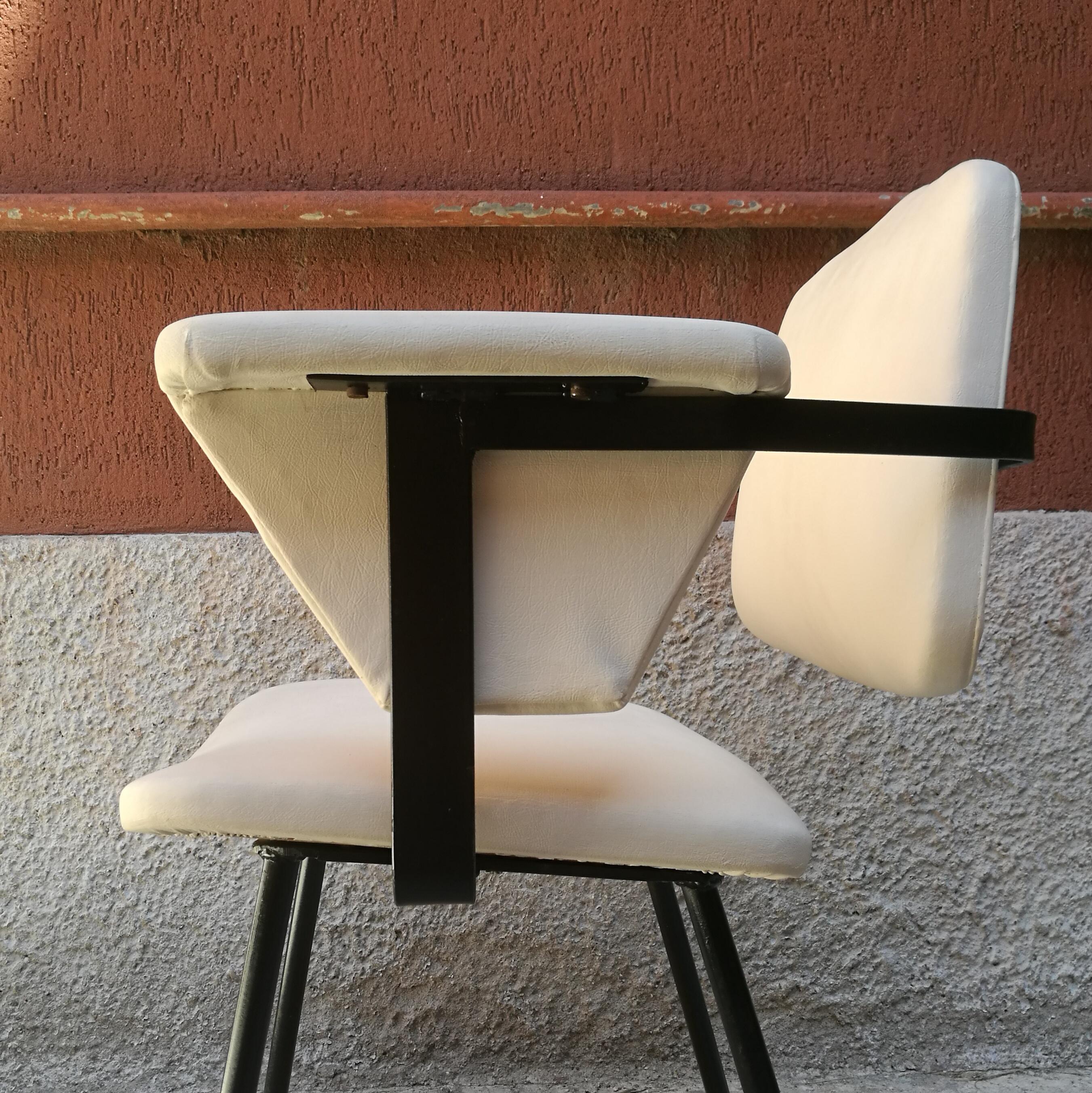 Mid-20th Century Italian Metal and White Leather Desk Chair with Armrests, 1960s