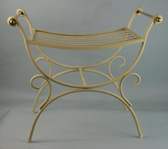 Italian Vanity  Metal Bench with Brass Handles 1960