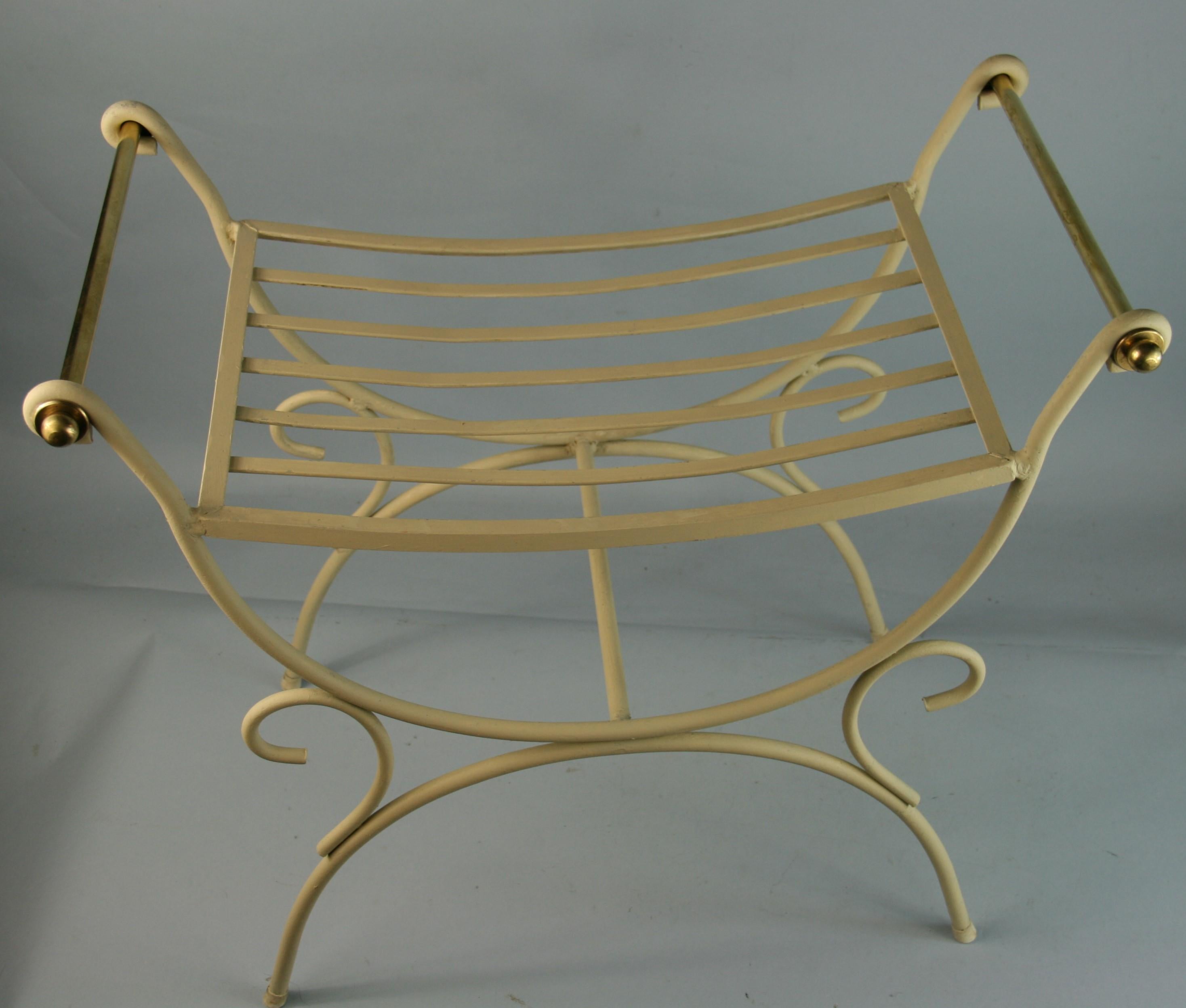 Mid-20th Century  Italian Garden  Metal Bench with Brass Handles 1960 For Sale