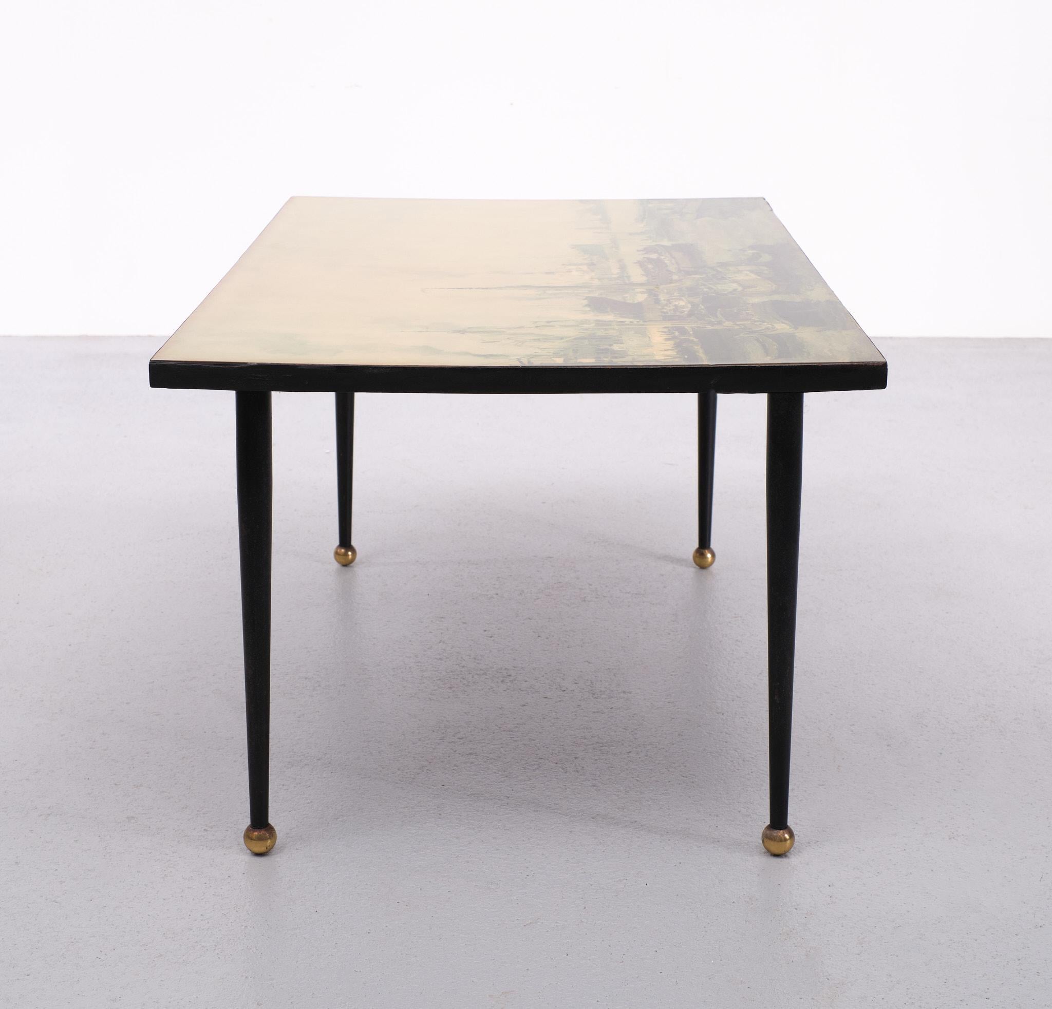   Italian Metal, Brass, and Print  Coffee Table, 1950s For Sale 2