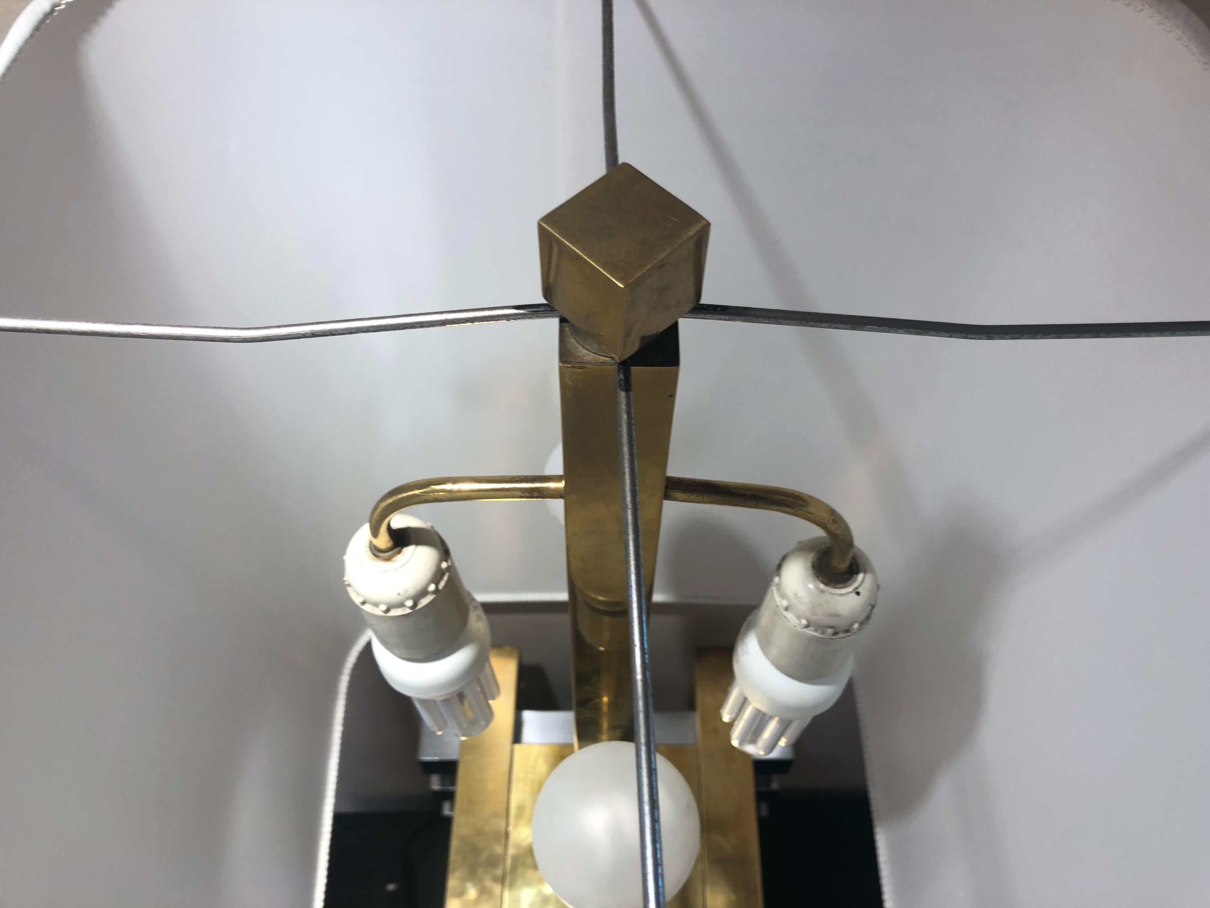 Italian Metal Brass and Steel Geometric White Lampshade Table Lamp, 1970s 8