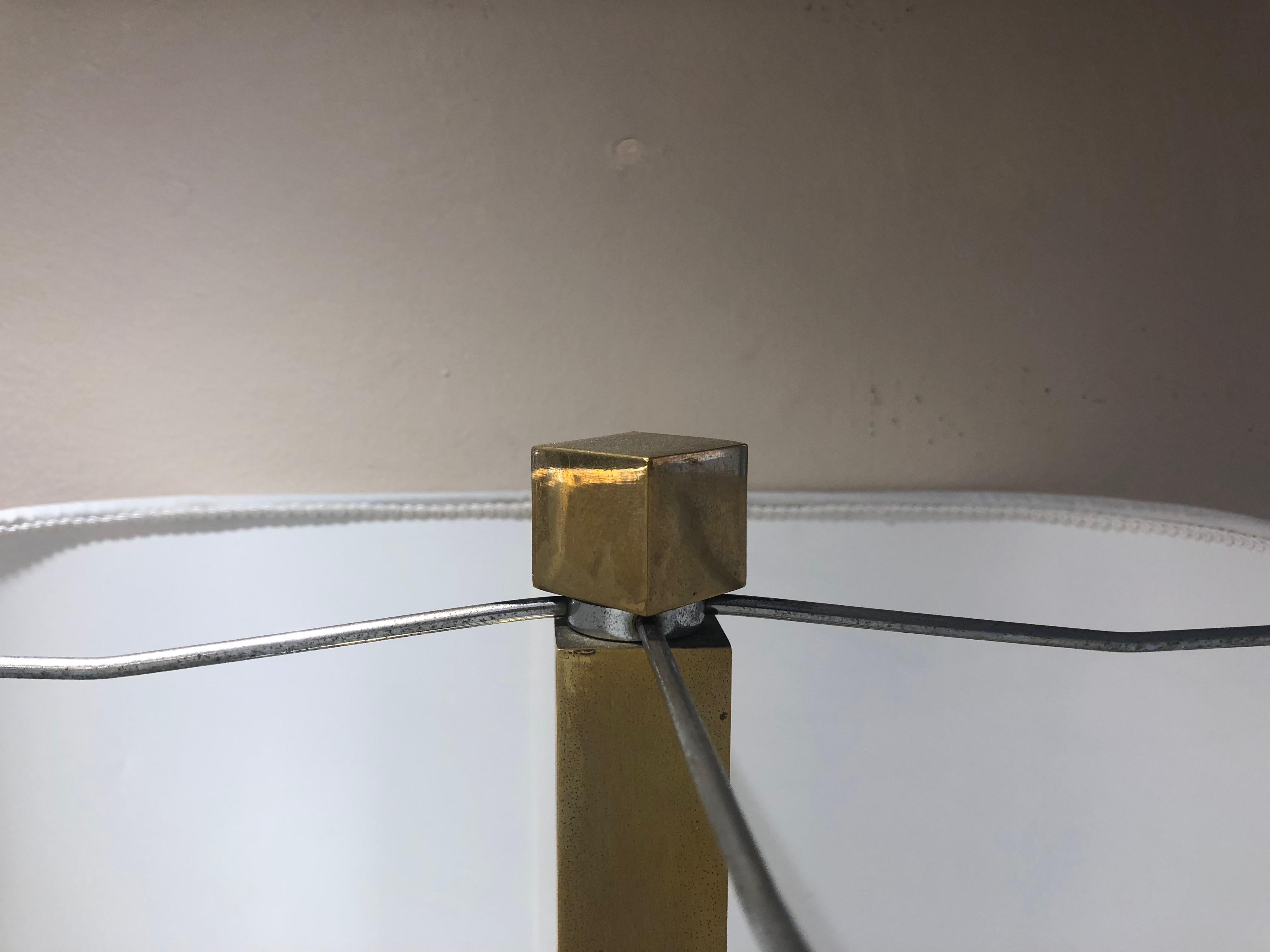 Italian Metal Brass and Steel Geometric White Lampshade Table Lamp, 1970s 9