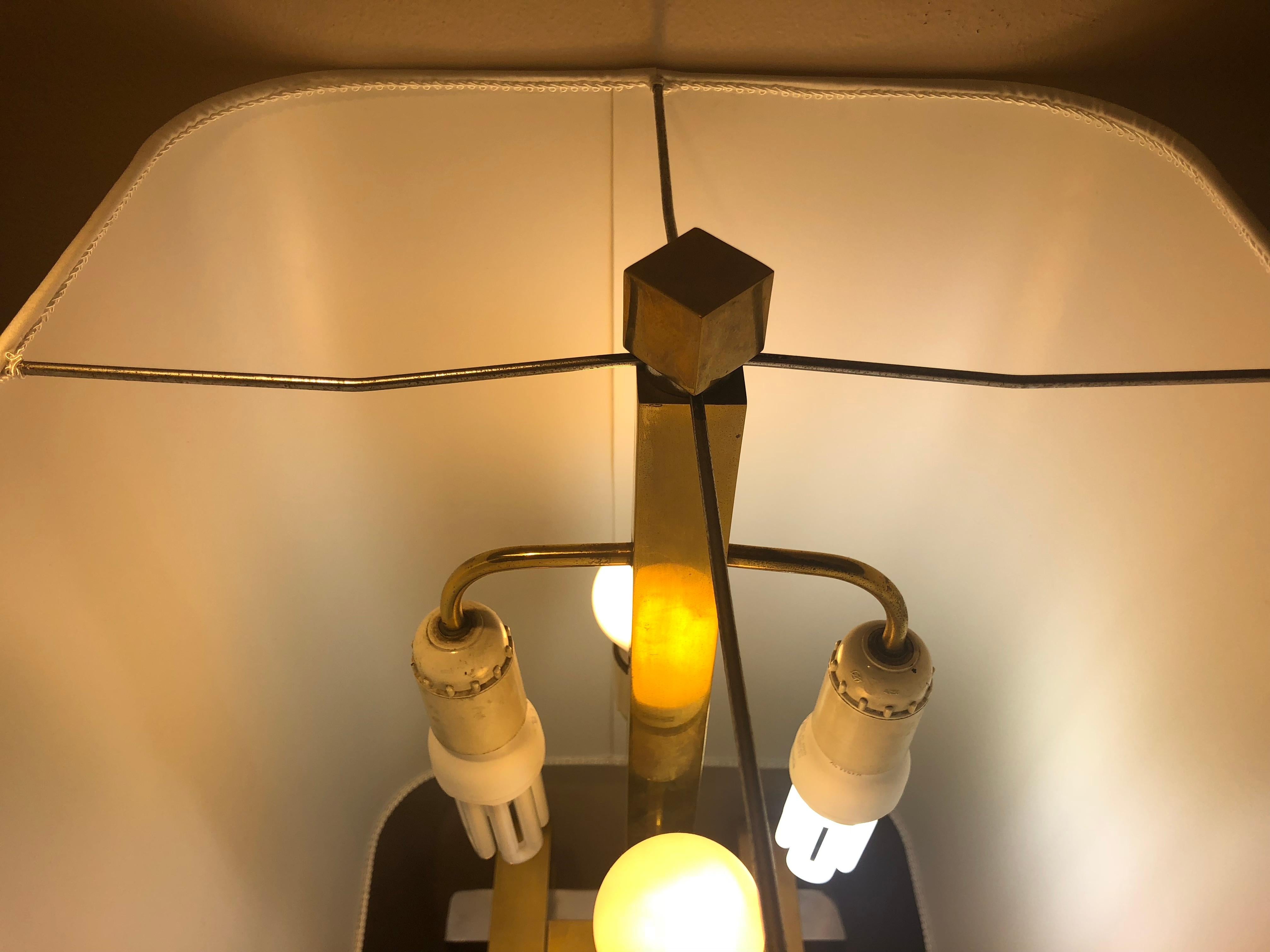 Italian Metal Brass and Steel Geometric White Lampshade Table Lamp, 1970s 5