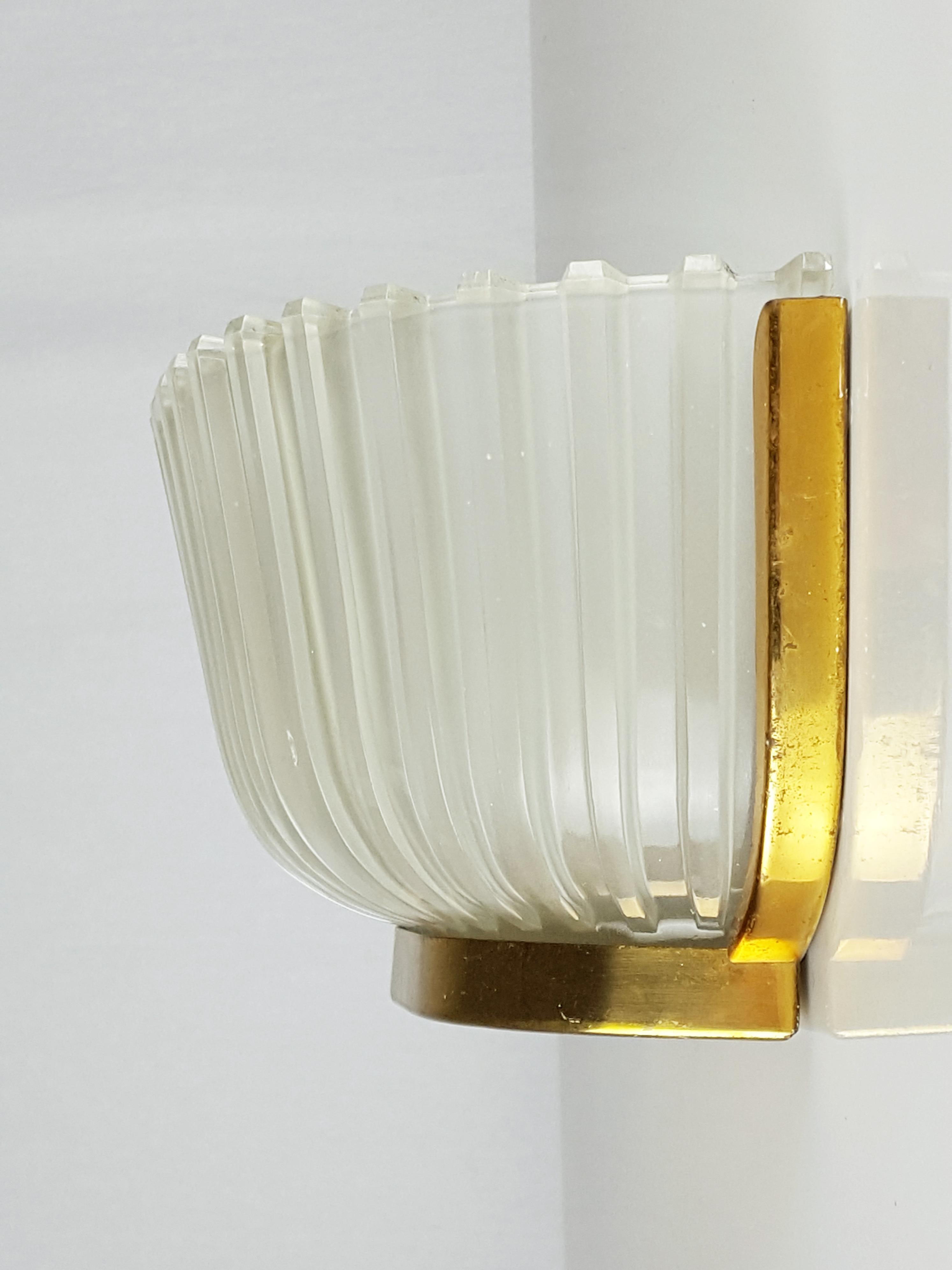 Mid-Century Modern Italian Metal, Brass and Molded Glass 1950s Sconce