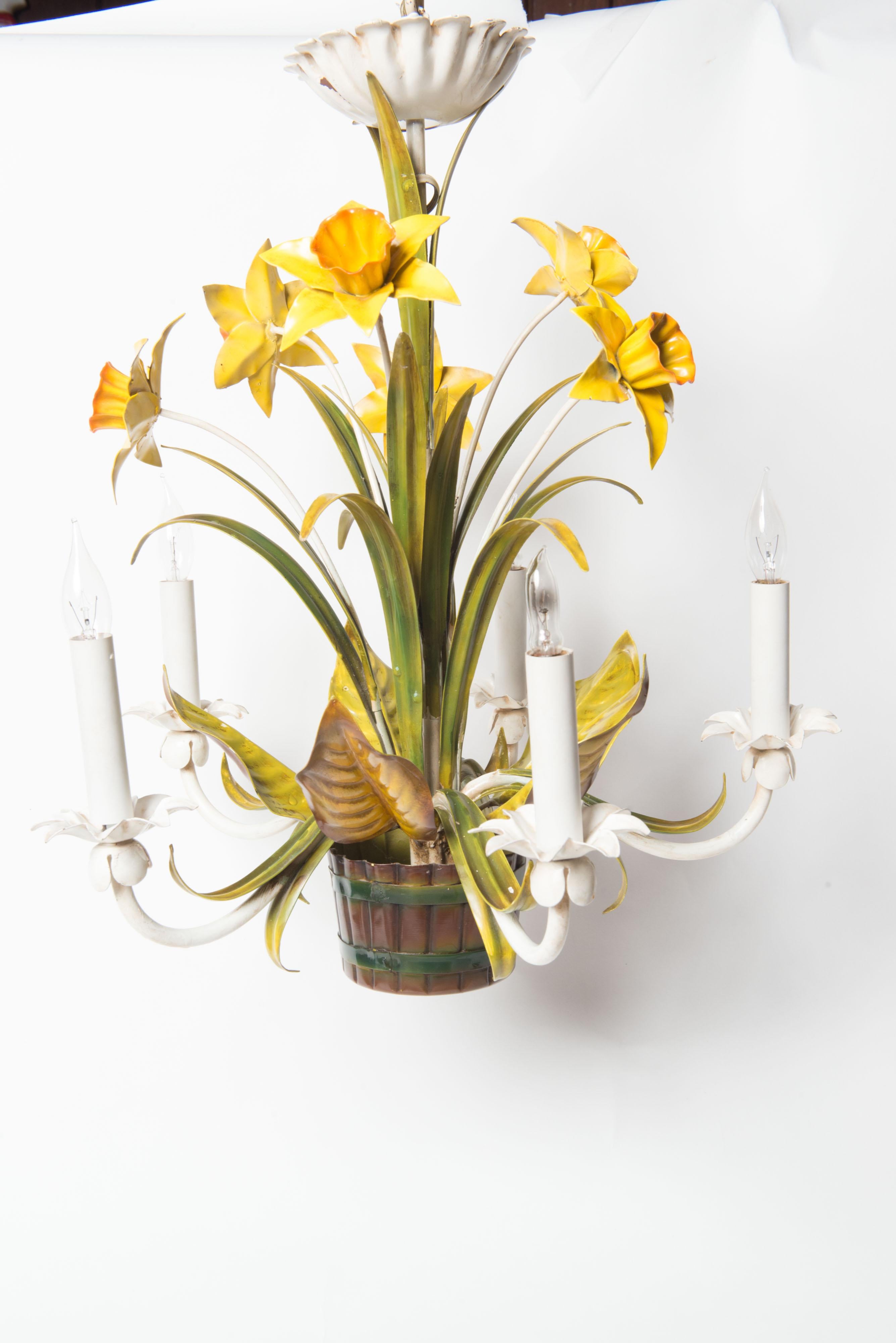 Hollywood Regency Italian Metal Daffodil Chandelier