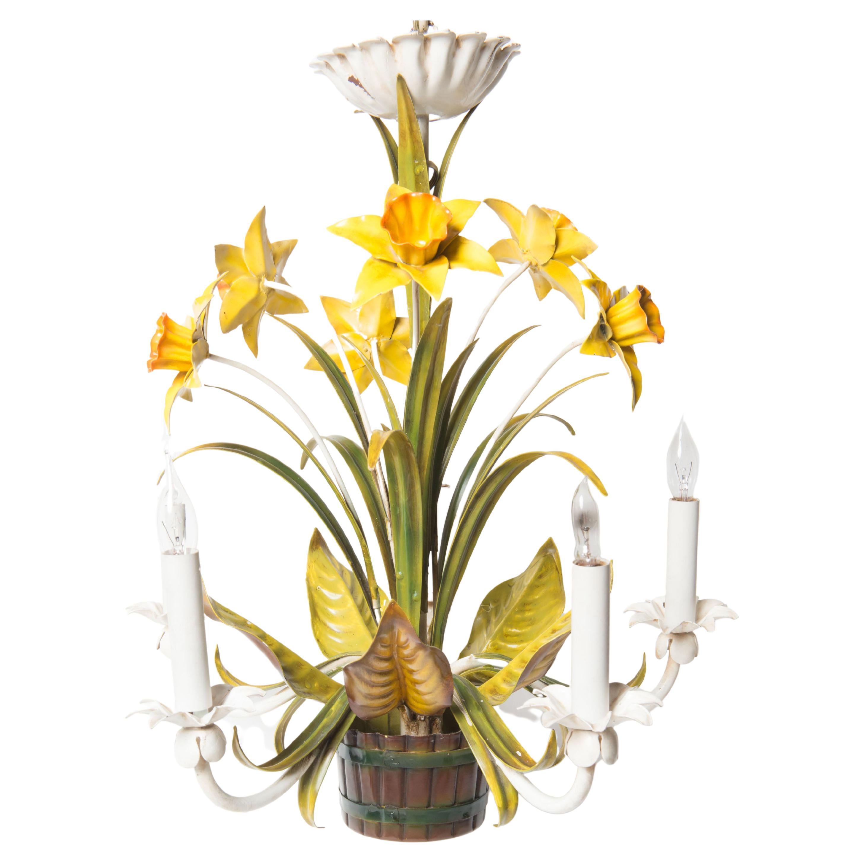 Italian Metal Daffodil Chandelier For Sale
