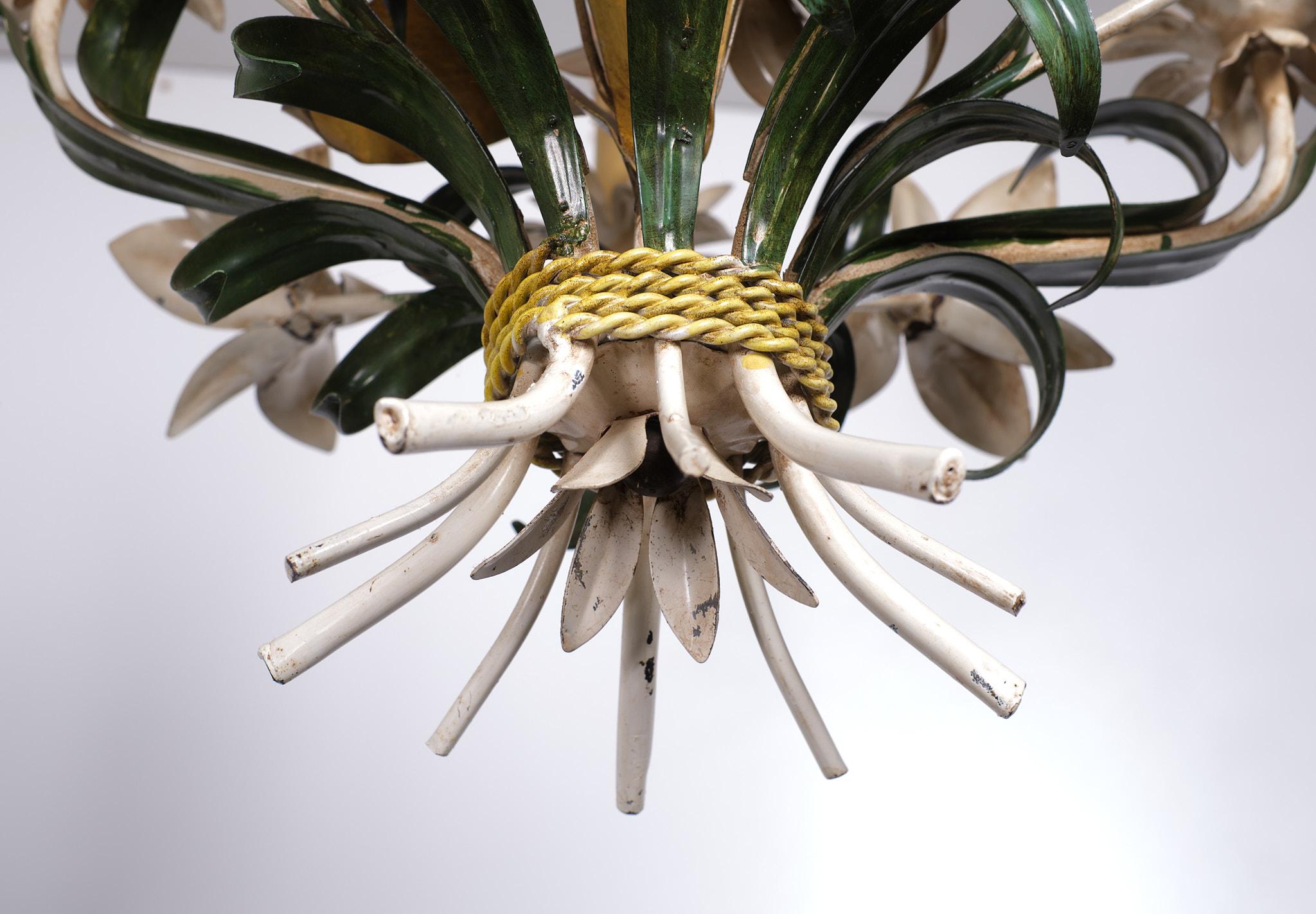 Mid-20th Century Italian Metal Flower Chandelier, 1960s For Sale