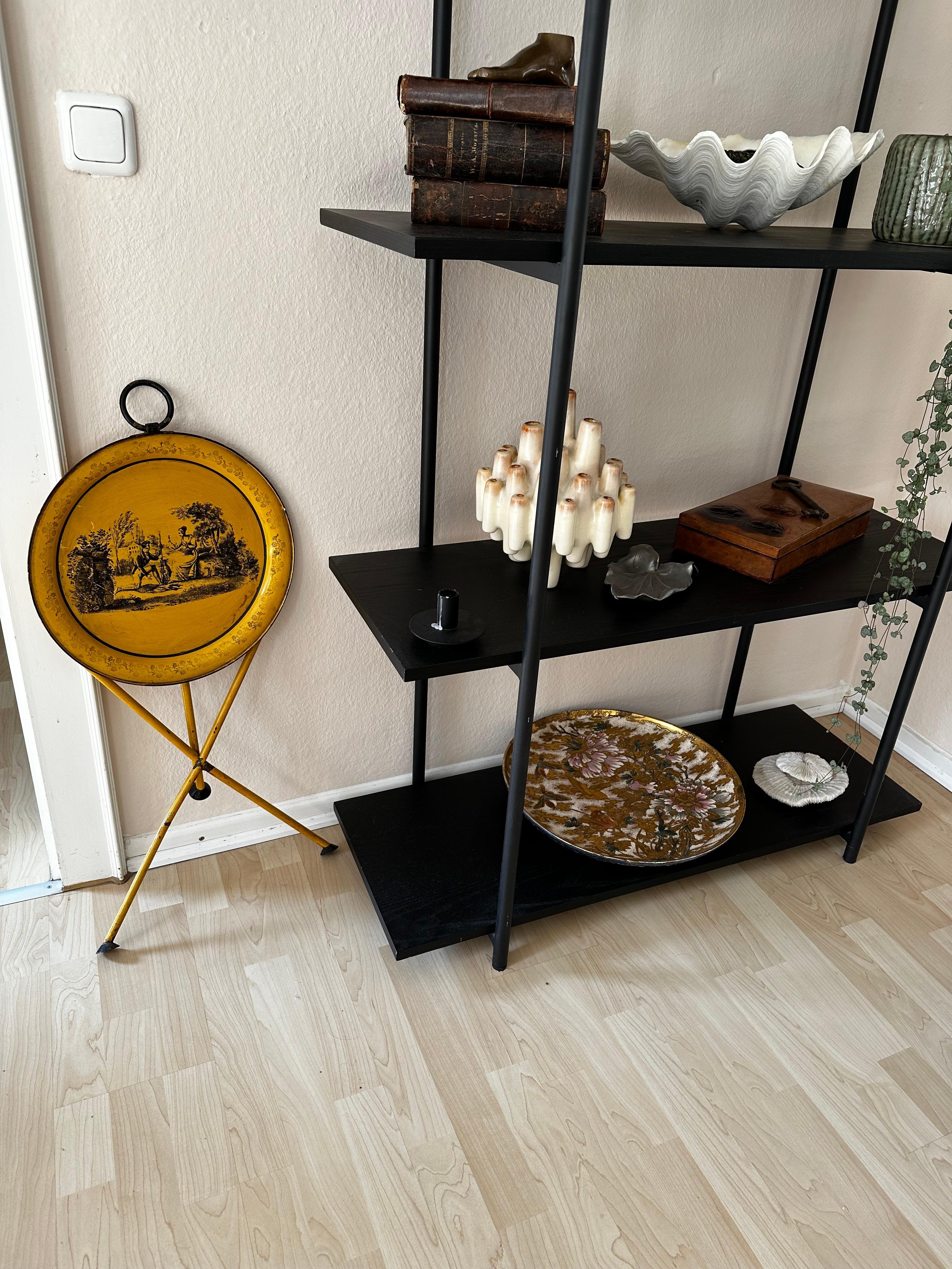 Italian metal folding side table Empire style, yellow and black, Mid century For Sale 12