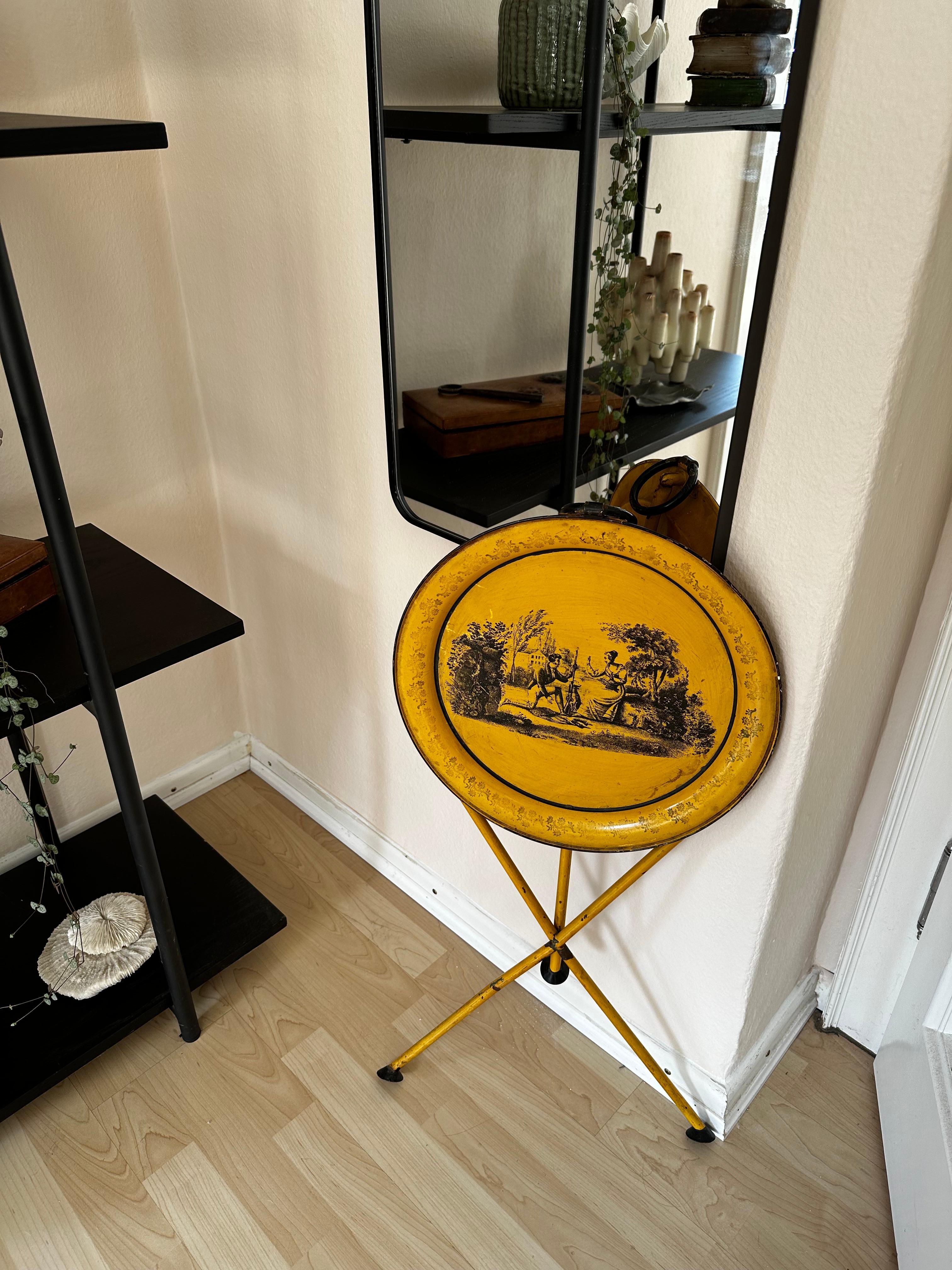 Italian metal folding side table Empire style, yellow and black, Mid century For Sale 13