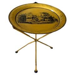 Table d'appoint italienne pliante style Empire, jaune et noire, milieu du siècle dernier