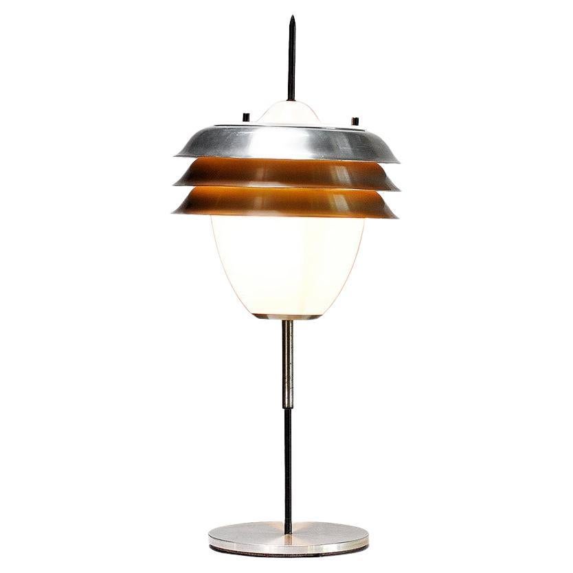 Italian Metal & Opal Glass Table Lamp Attributed to Stilnovo, 1960s For Sale